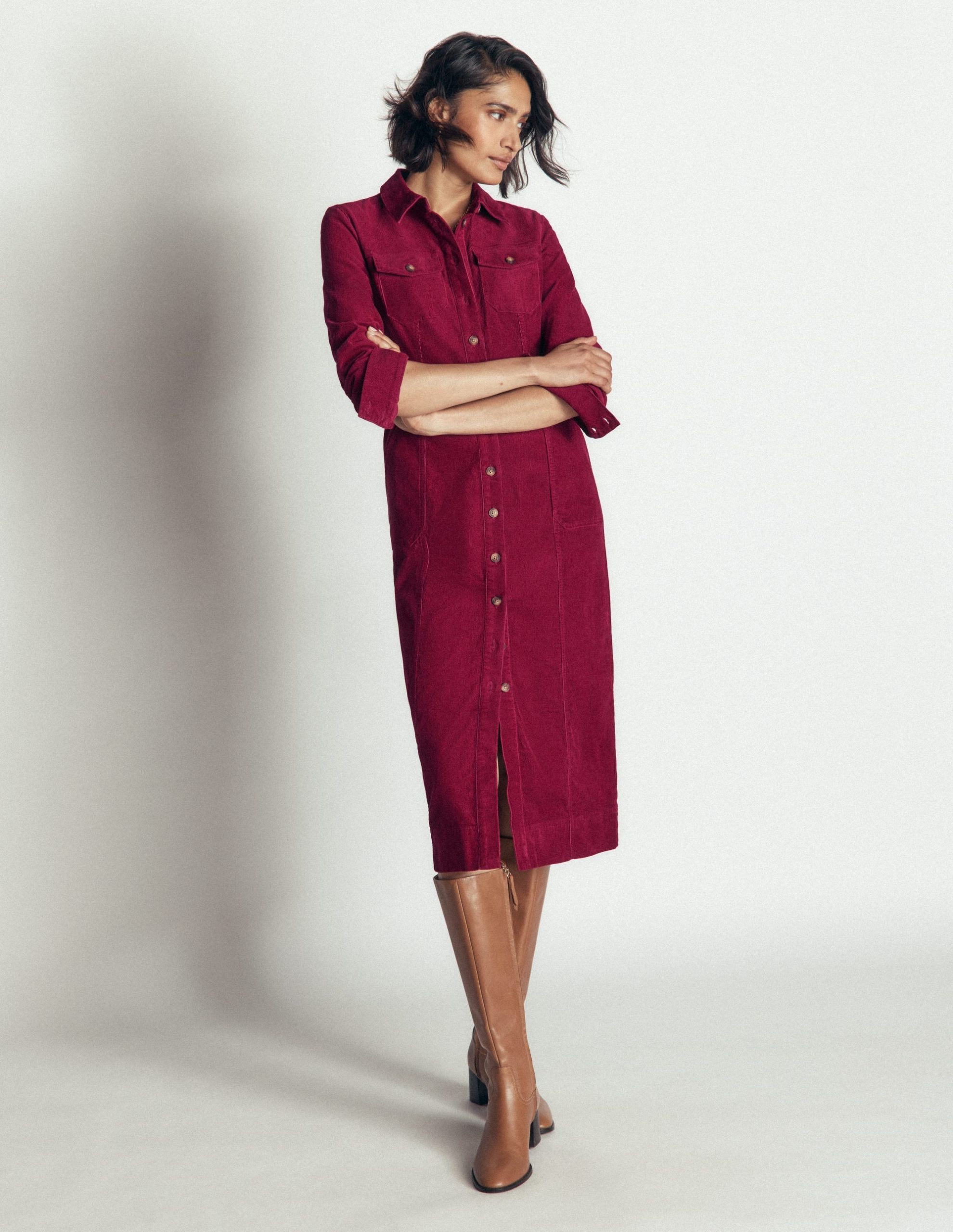 Fleur Cord Midi Dress-Ruby Red - Image 4