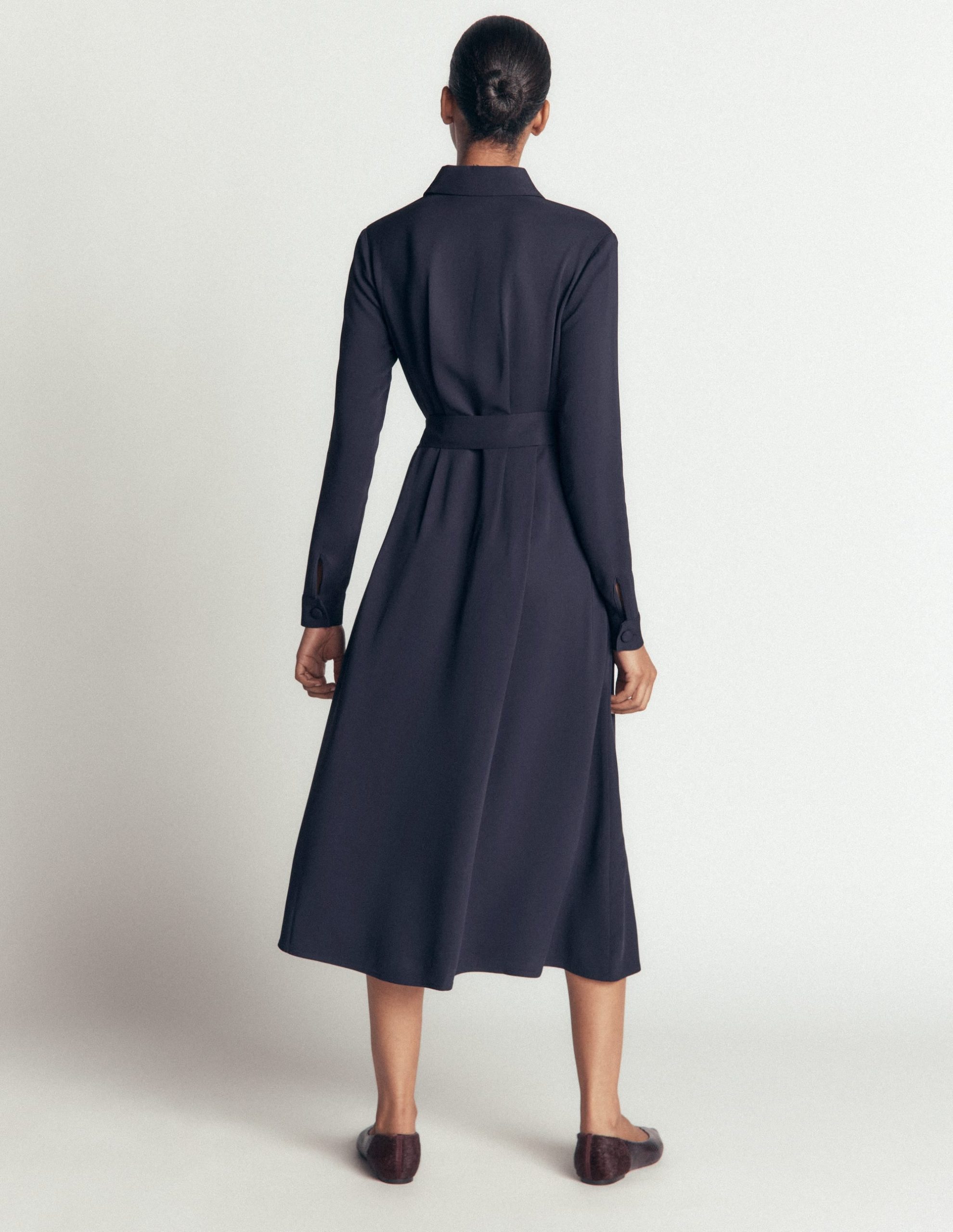 Kate Pleated Shirt Dress-Navy - Image 3