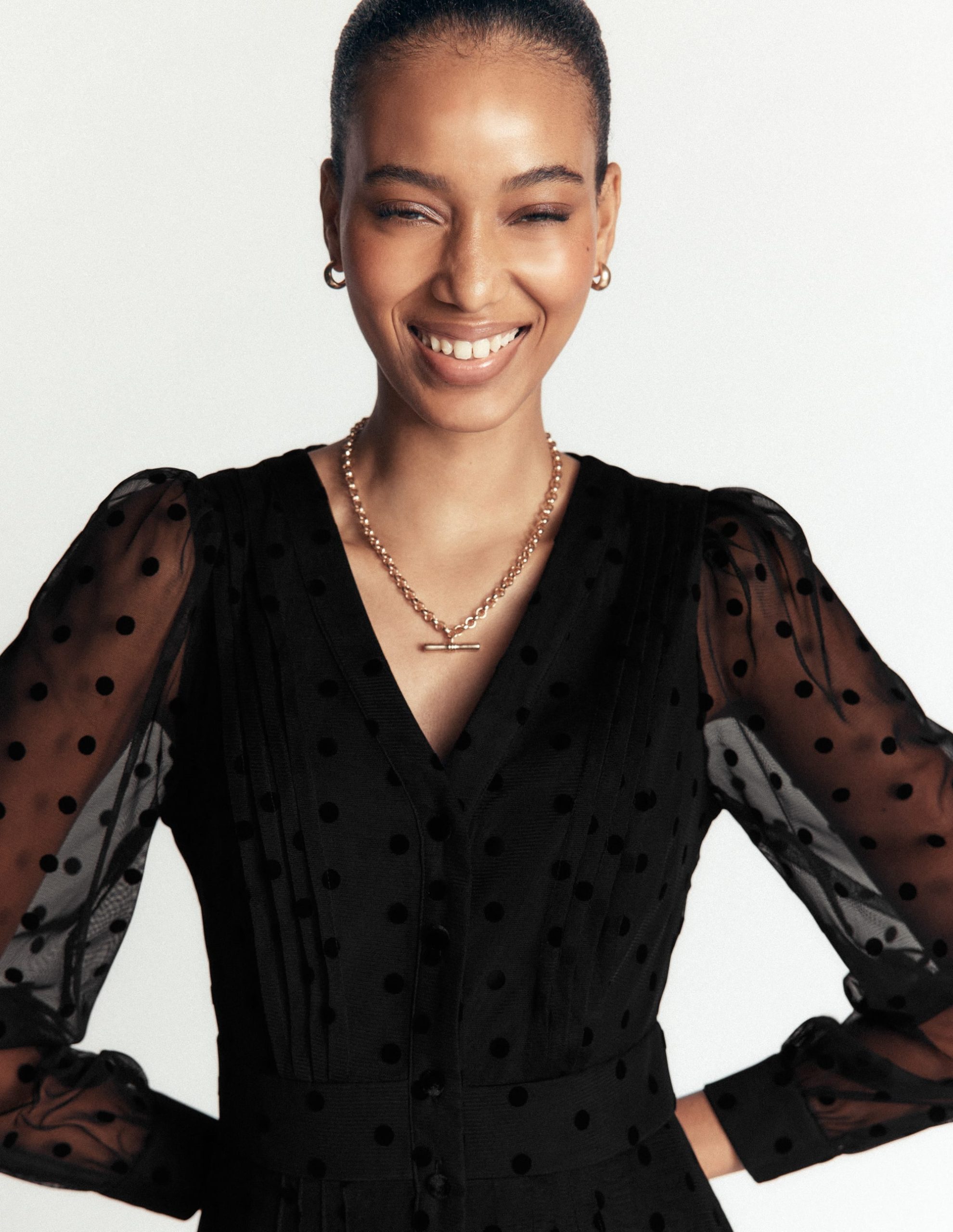 Pleated Tulle Midi Dress-Black - Image 2
