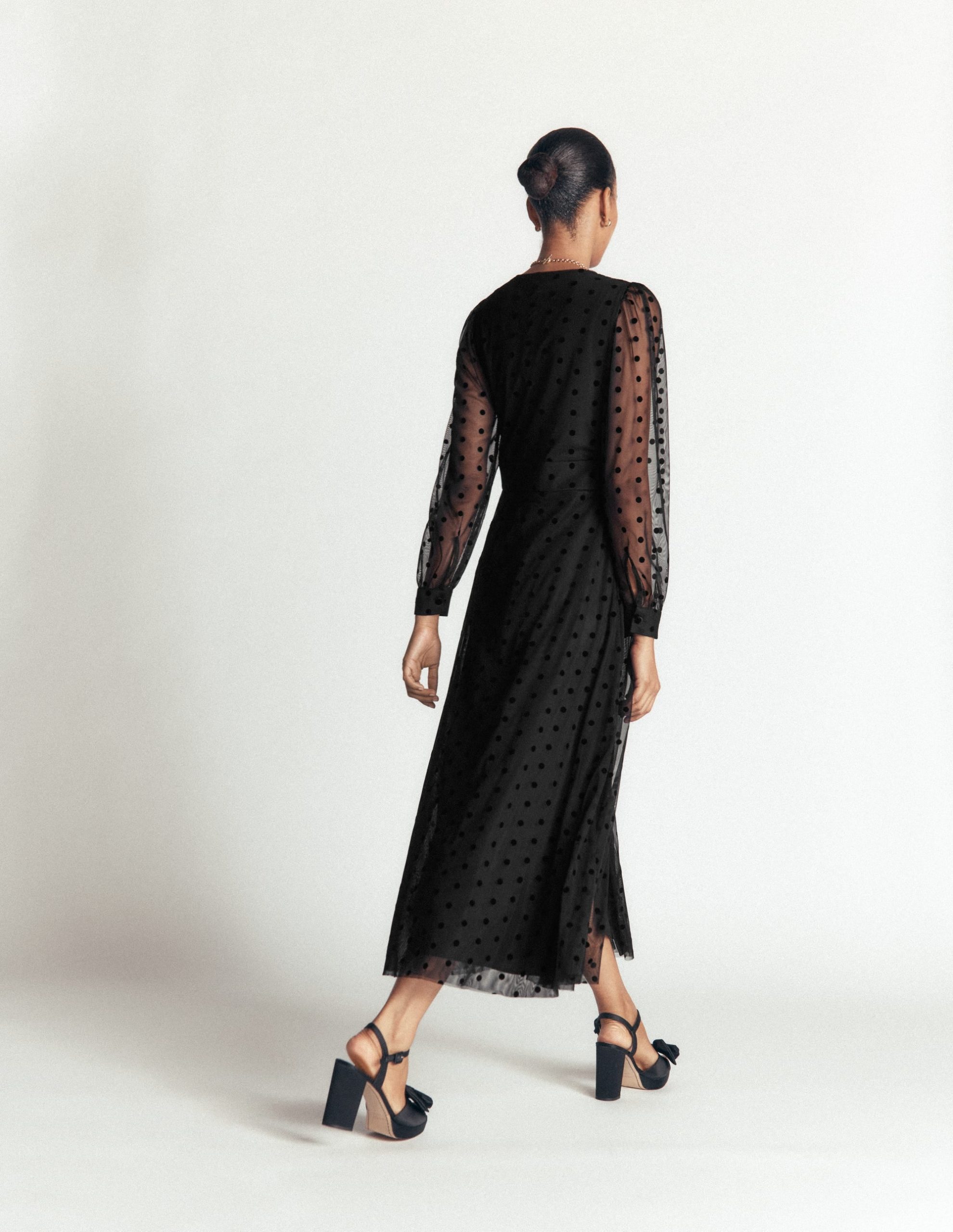 Pleated Tulle Midi Dress-Black - Image 3