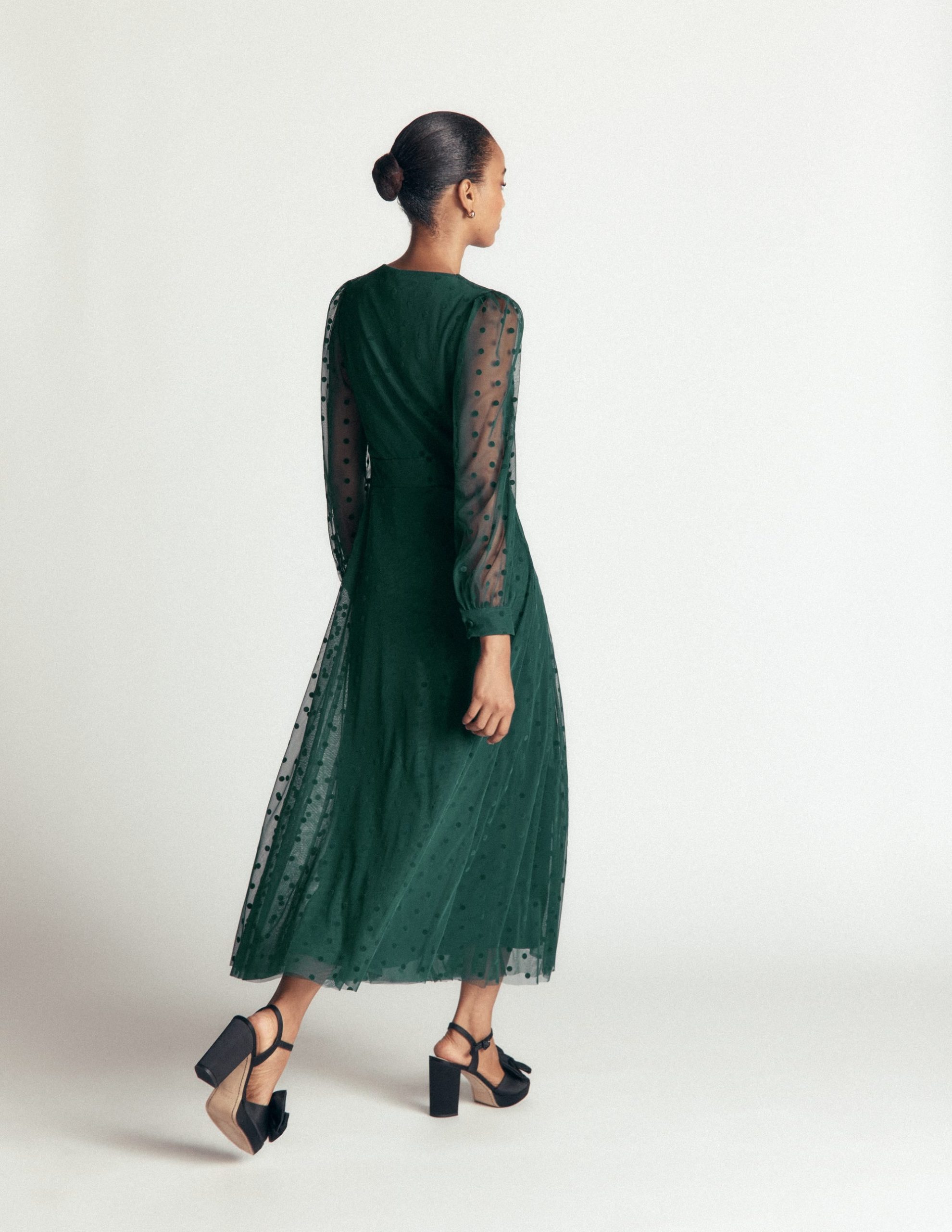 Pleated Tulle Midi Dress-Midnight Teal - Image 3