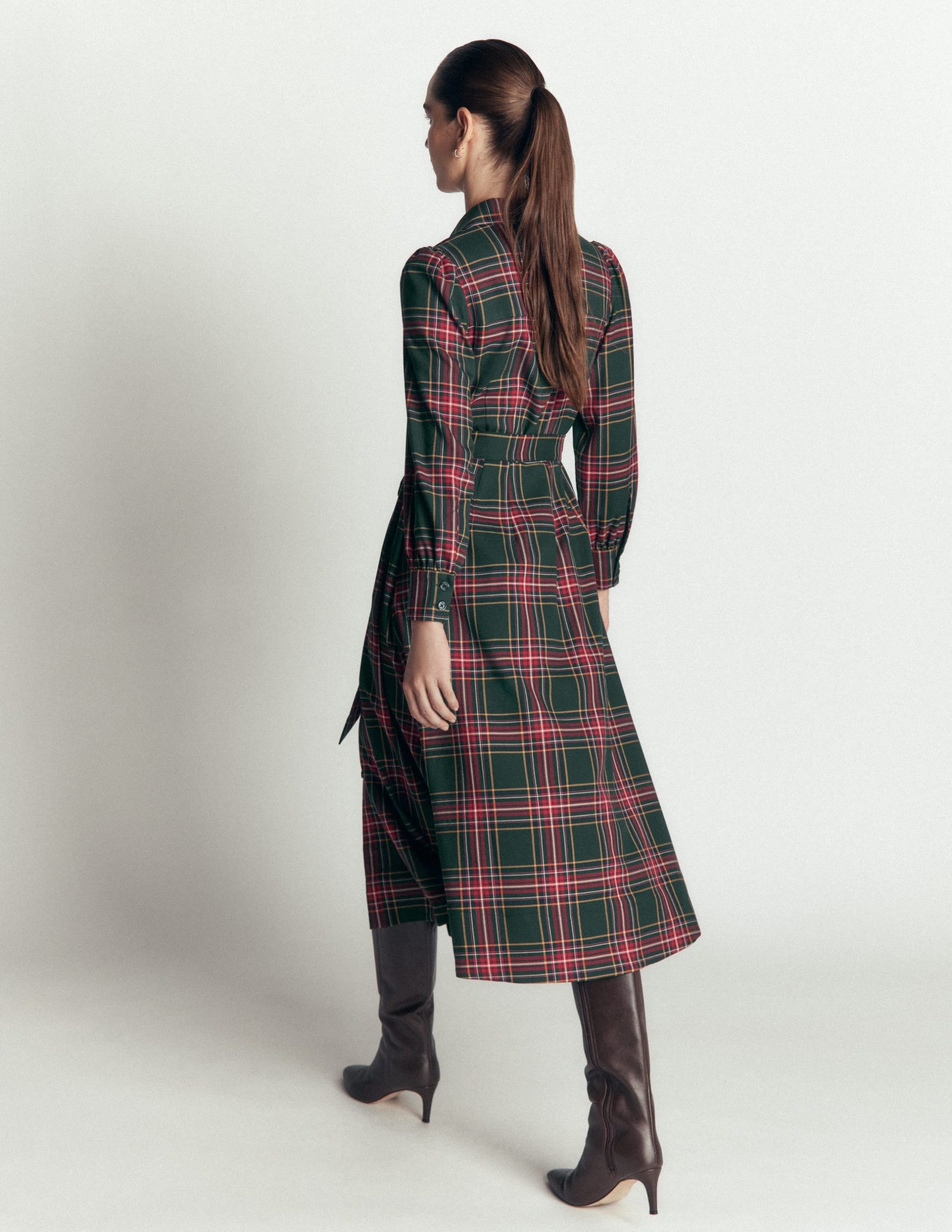 Maeve Check Midi Shirt Dress-Green. Navy and Red Check - Image 4