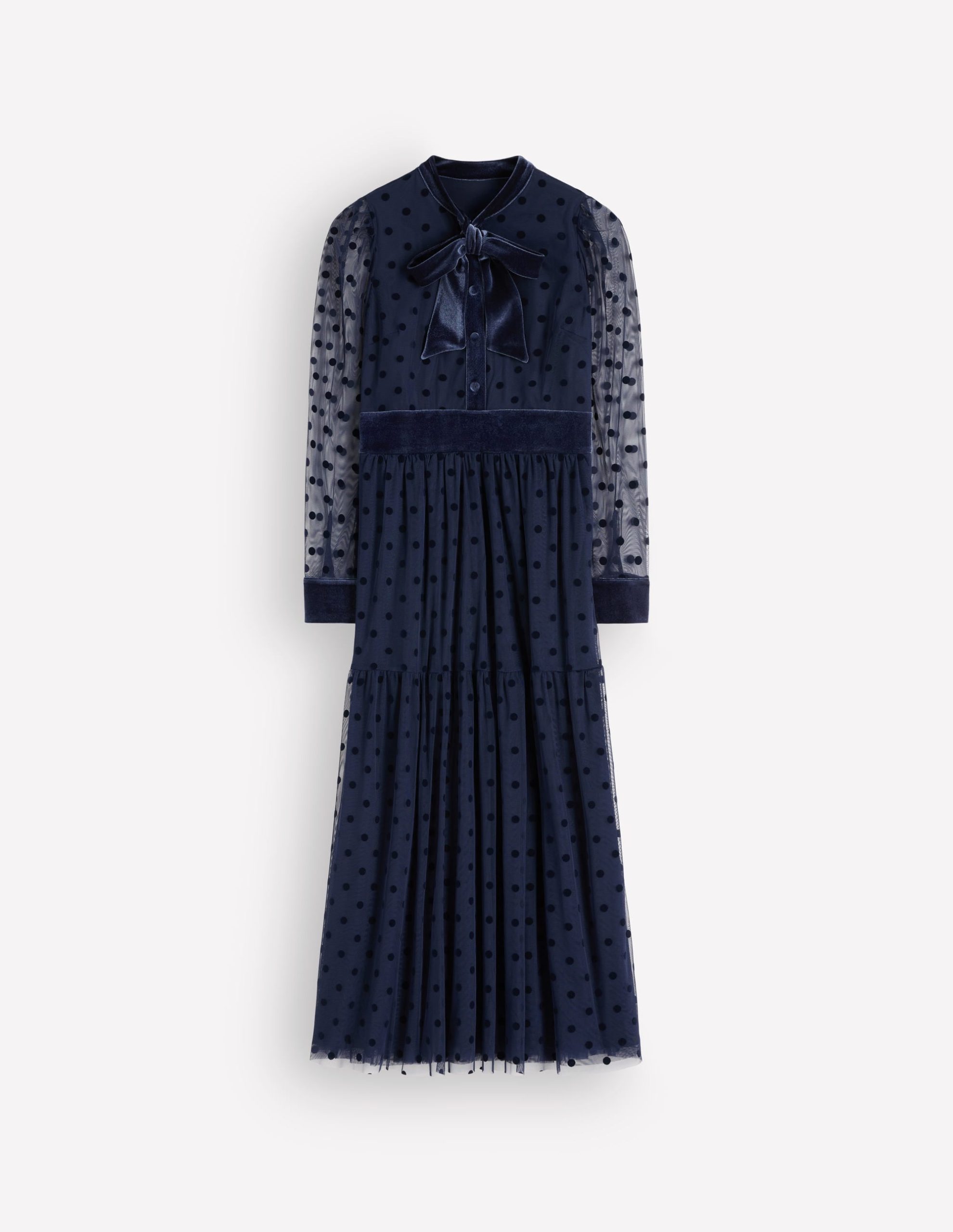 Tie Neck Tiered Tulle Dress-Navy - Image 8
