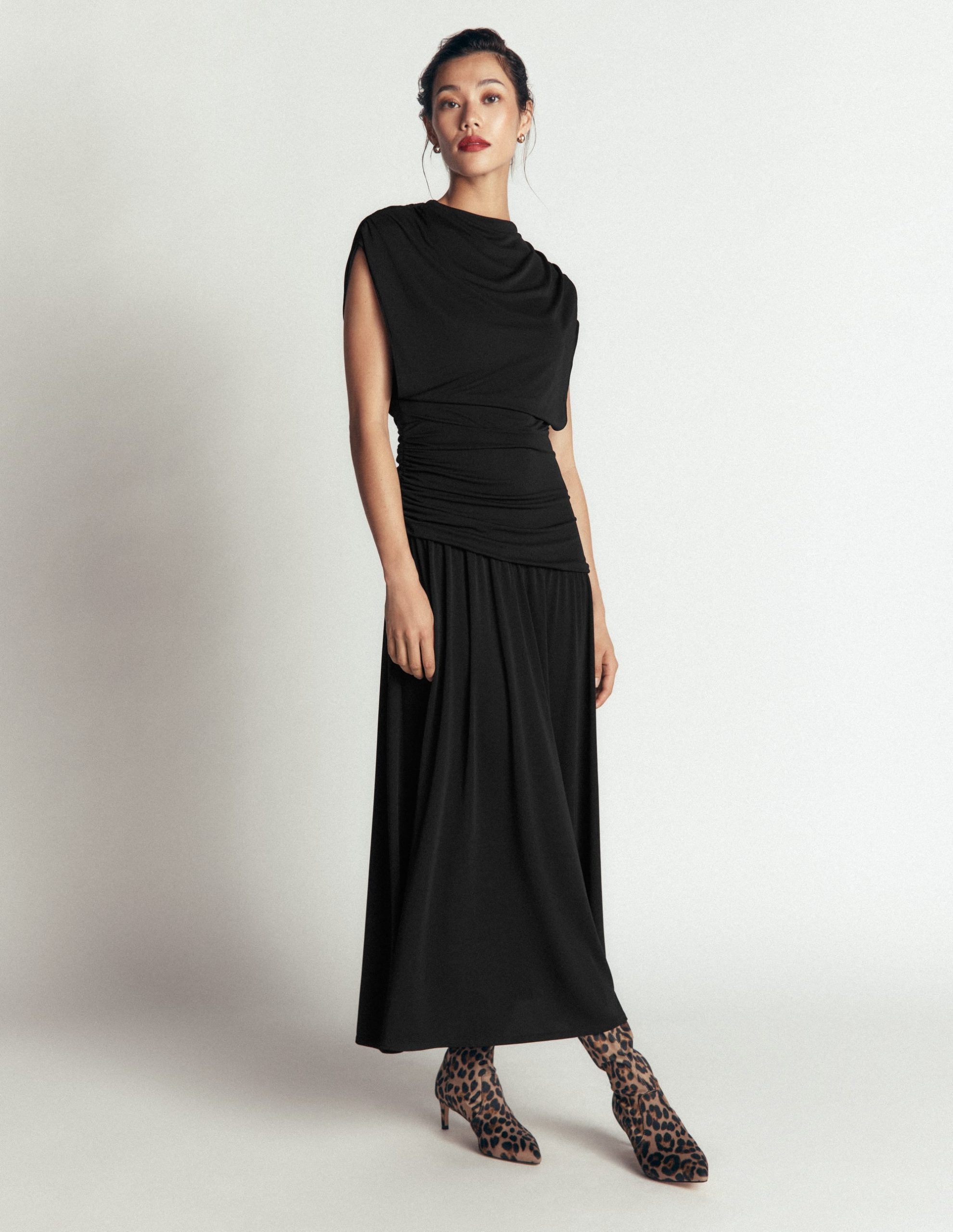 Drape Jersey Crepe Maxi Dress-Black - Image 4
