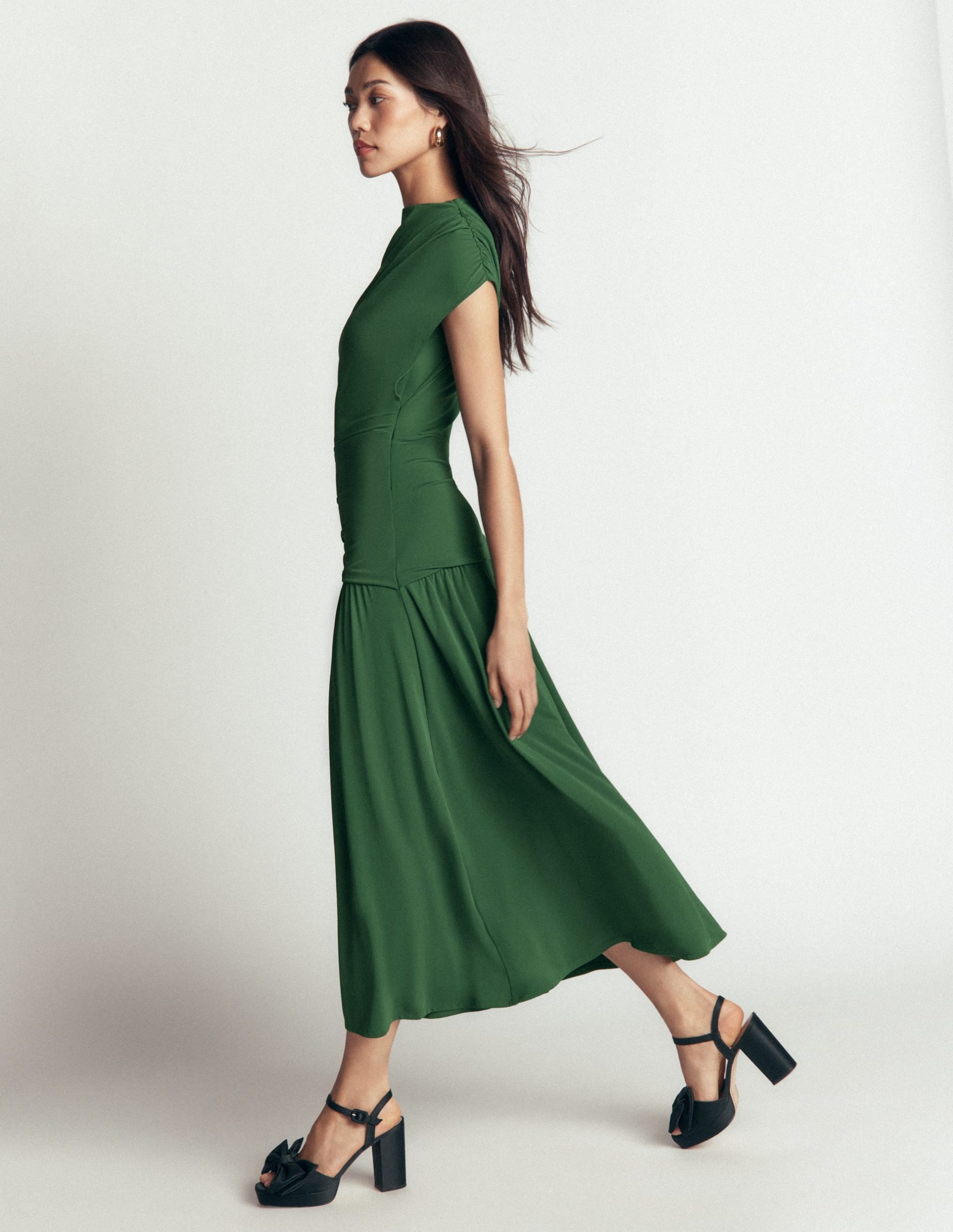 Drape Jersey Crepe Maxi Dress-Hunter Green - Image 6