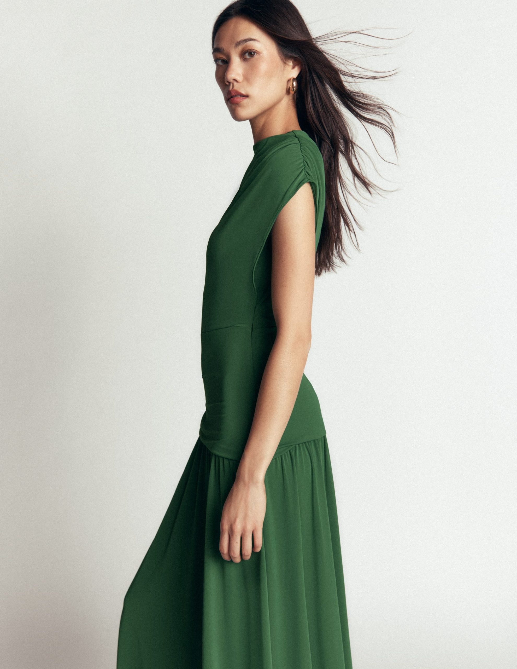 Drape Jersey Crepe Maxi Dress-Hunter Green - Image 7