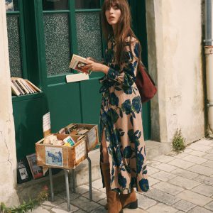 Maeve Cord Midi Shirt Dress-Cool Cocoa. Forest Breeze