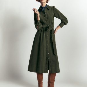 Maeve Cord Midi Shirt Dress-Forest Glade