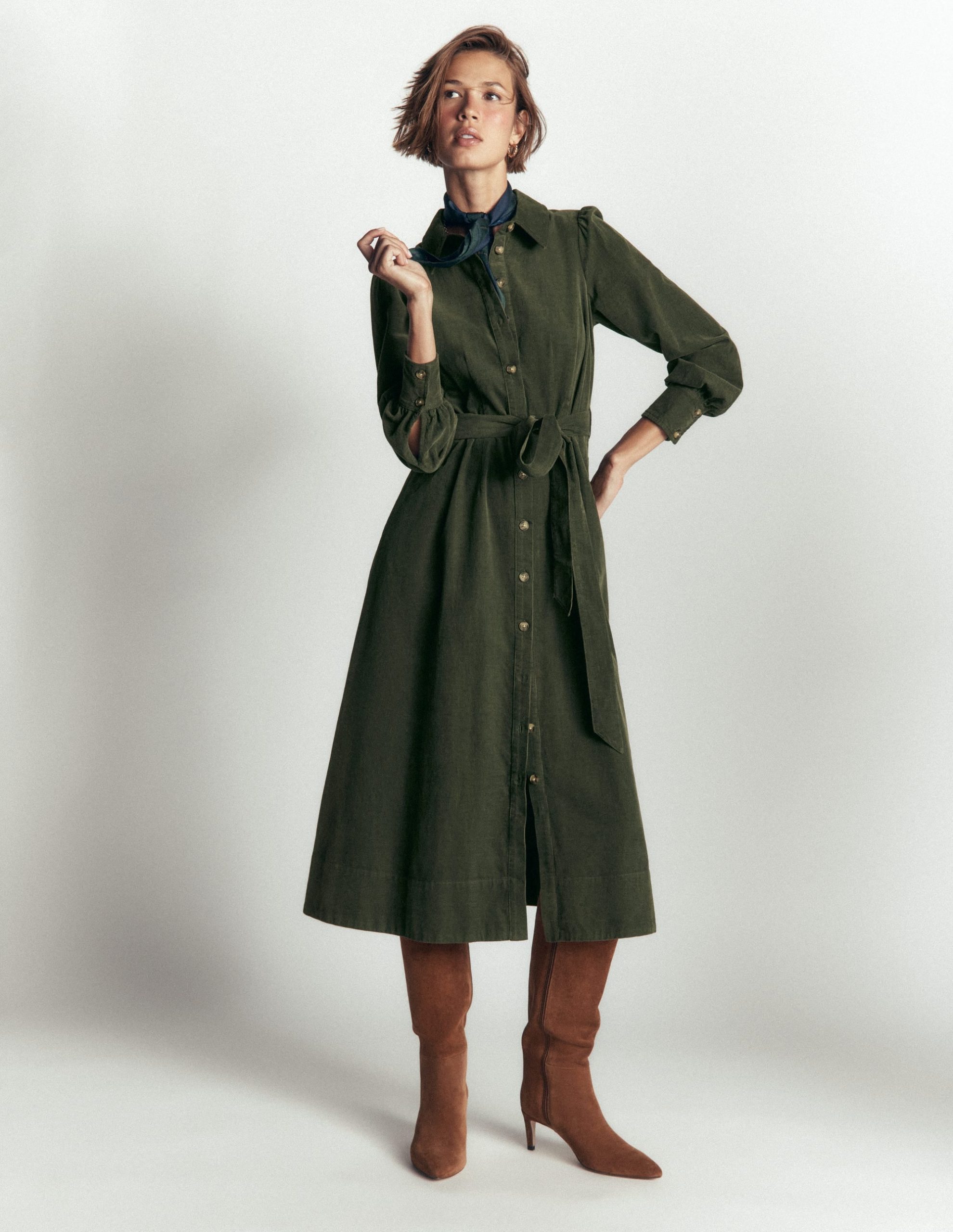 Maeve Cord Midi Shirt Dress-Forest Glade