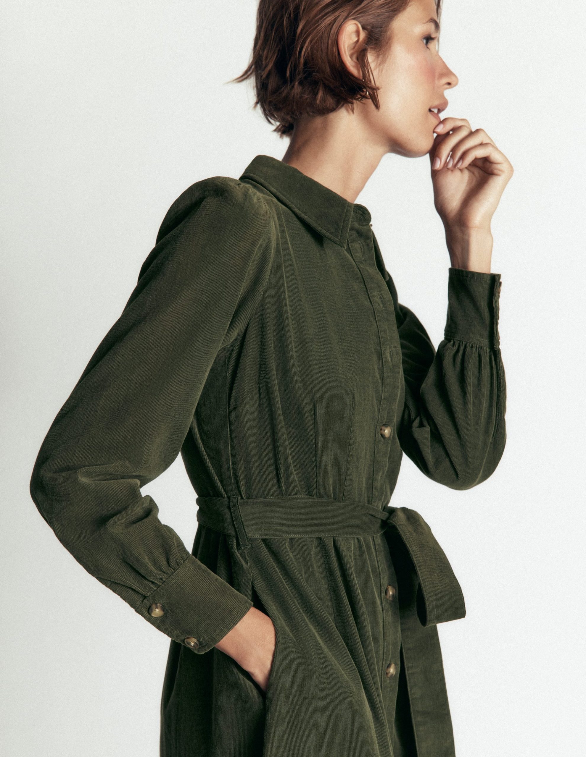 Maeve Cord Midi Shirt Dress-Forest Glade - Image 2
