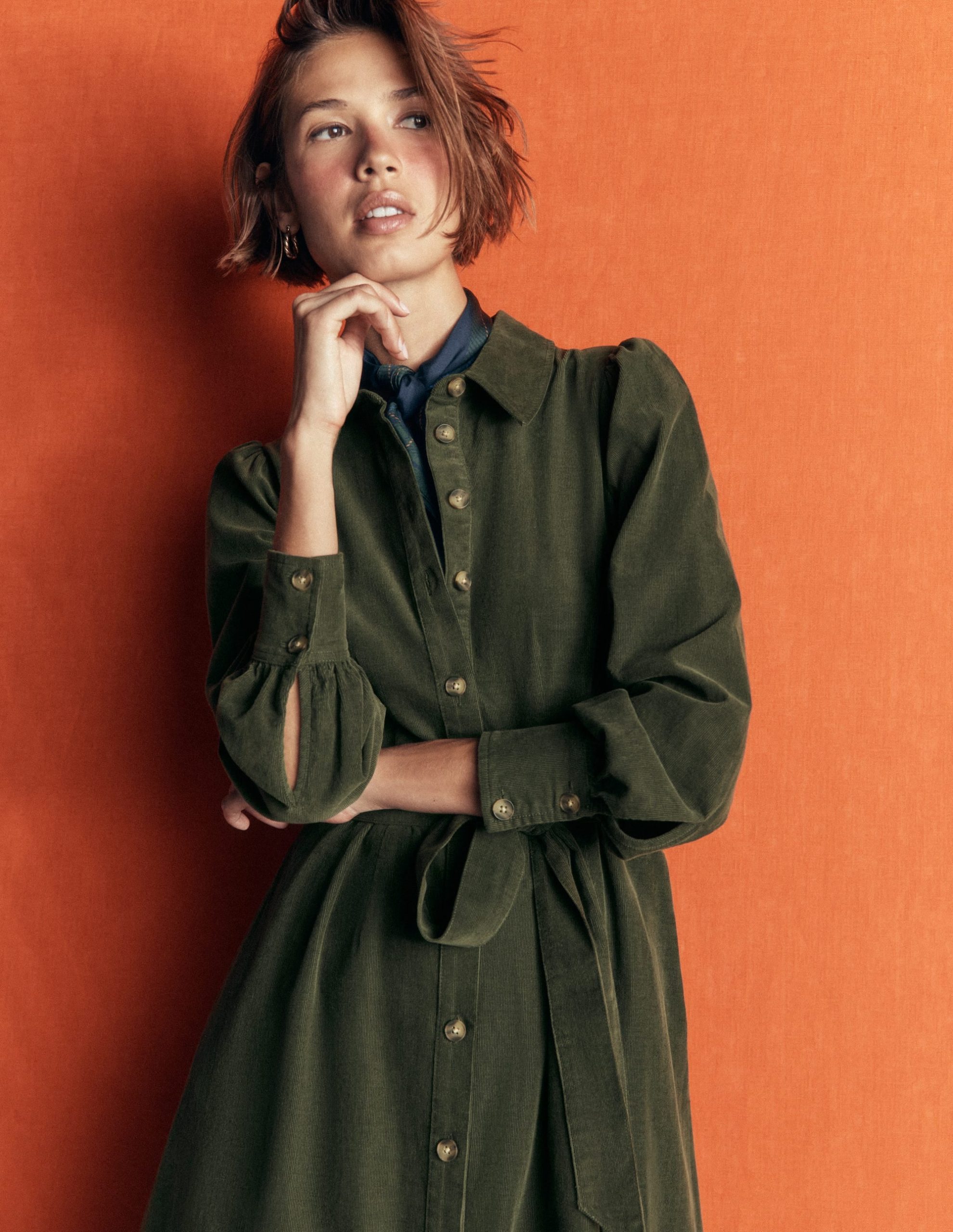 Maeve Cord Midi Shirt Dress-Forest Glade - Image 4