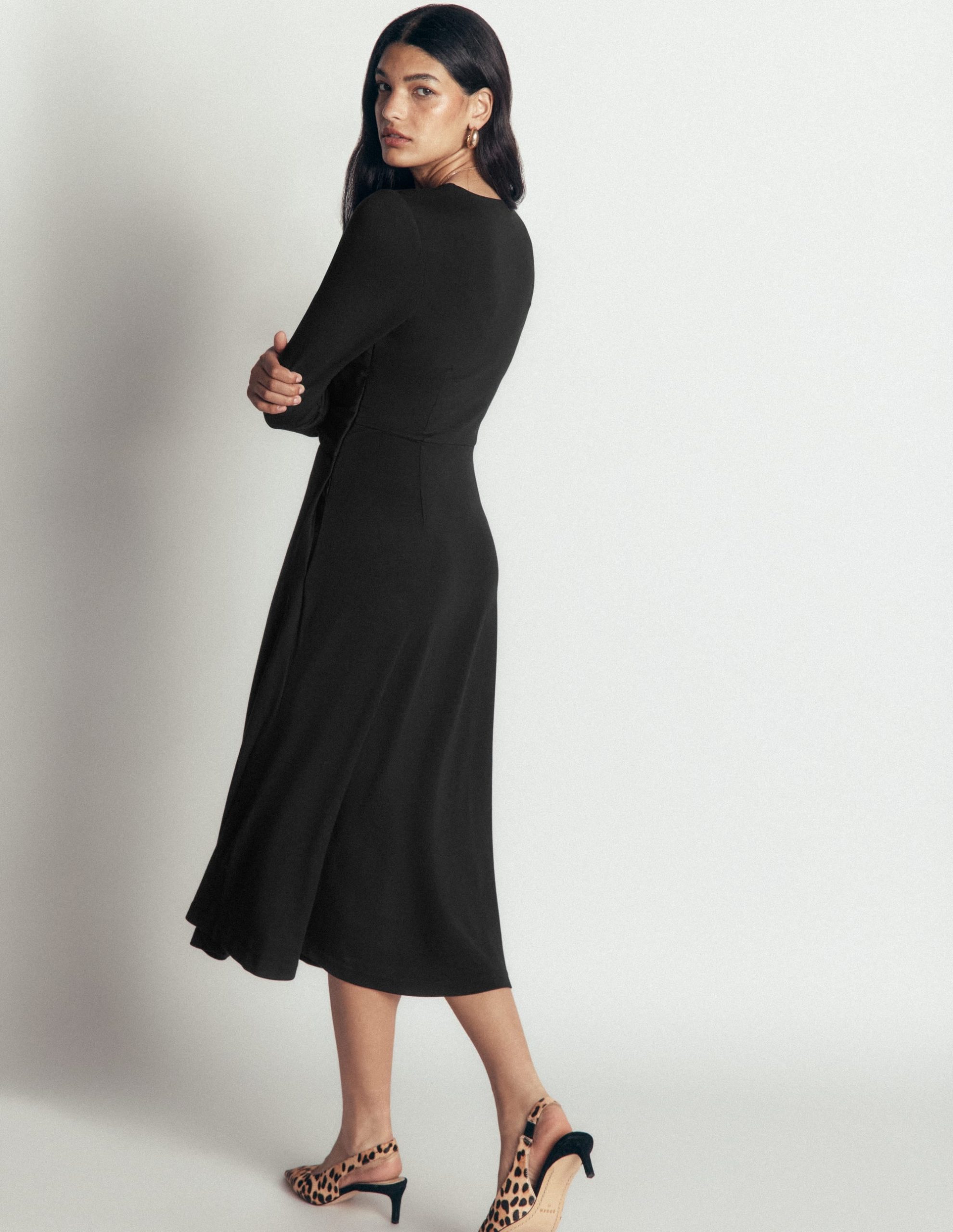 Tie Waist Ponte Dress-Black - Image 2