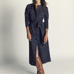 Louise Midi Shirt Dress-French Navy. Painted Dot