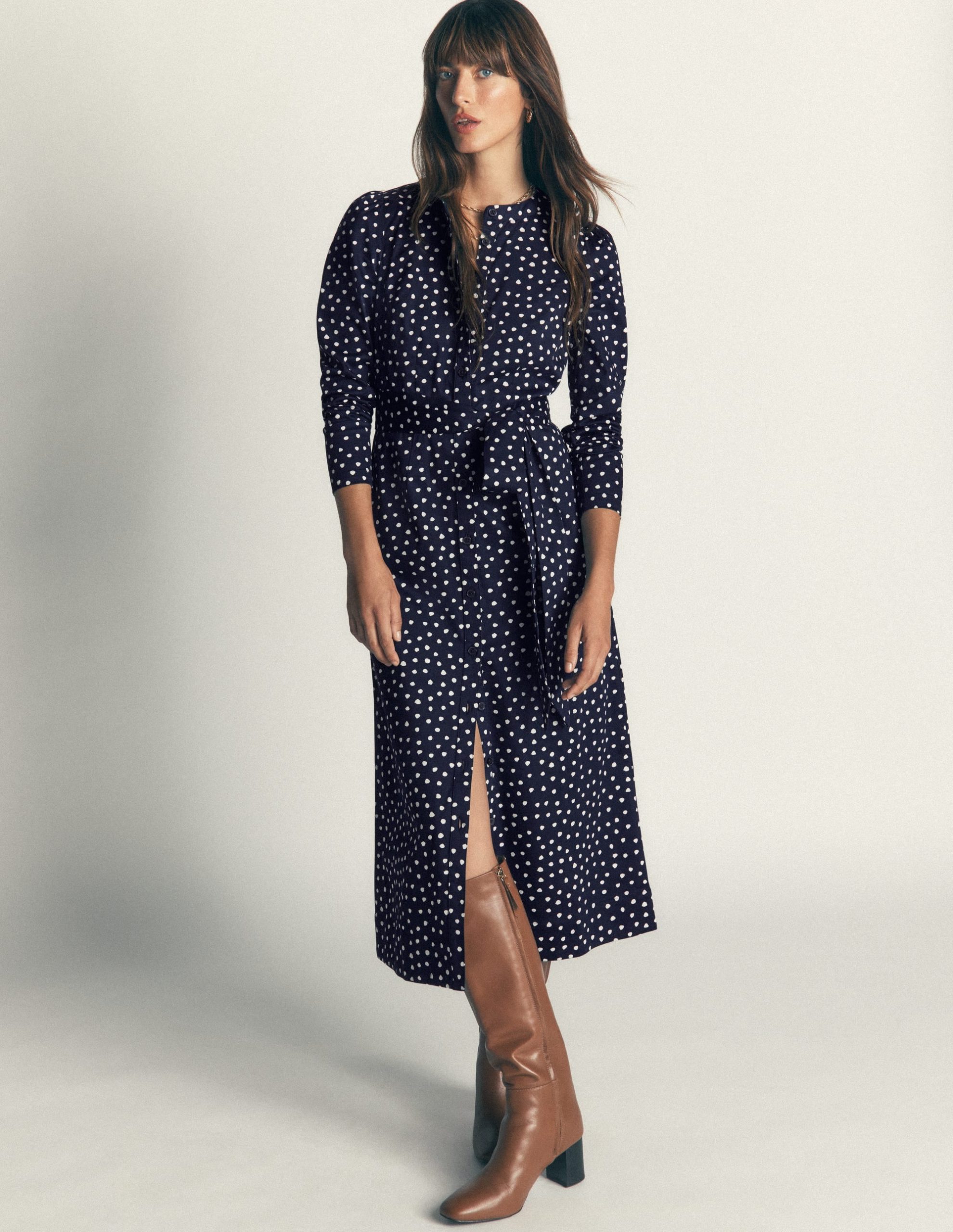 Louise Midi Shirt Dress-French Navy. Painted Dot