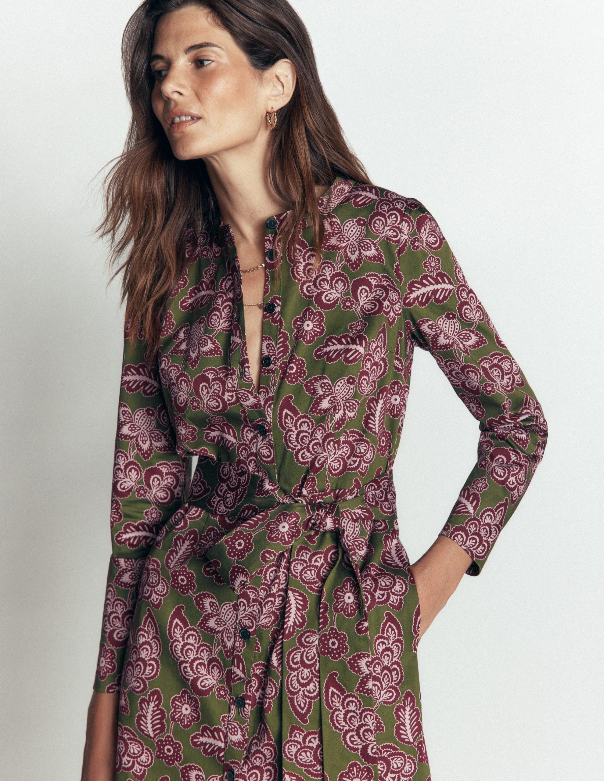 Louise Midi Shirt Dress-Forest Green. Tickled Meadows - Image 2