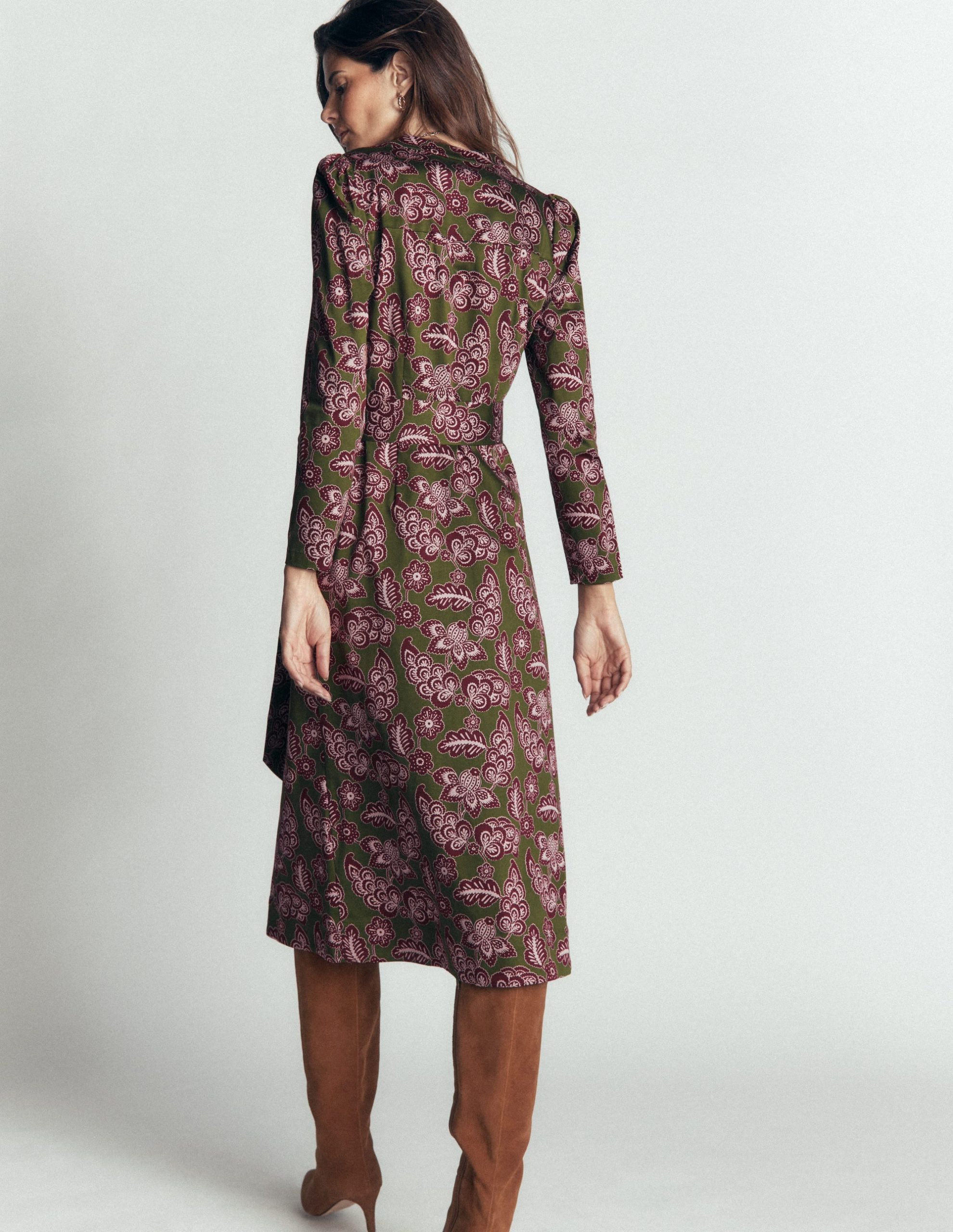 Louise Midi Shirt Dress-Forest Green. Tickled Meadows - Image 3