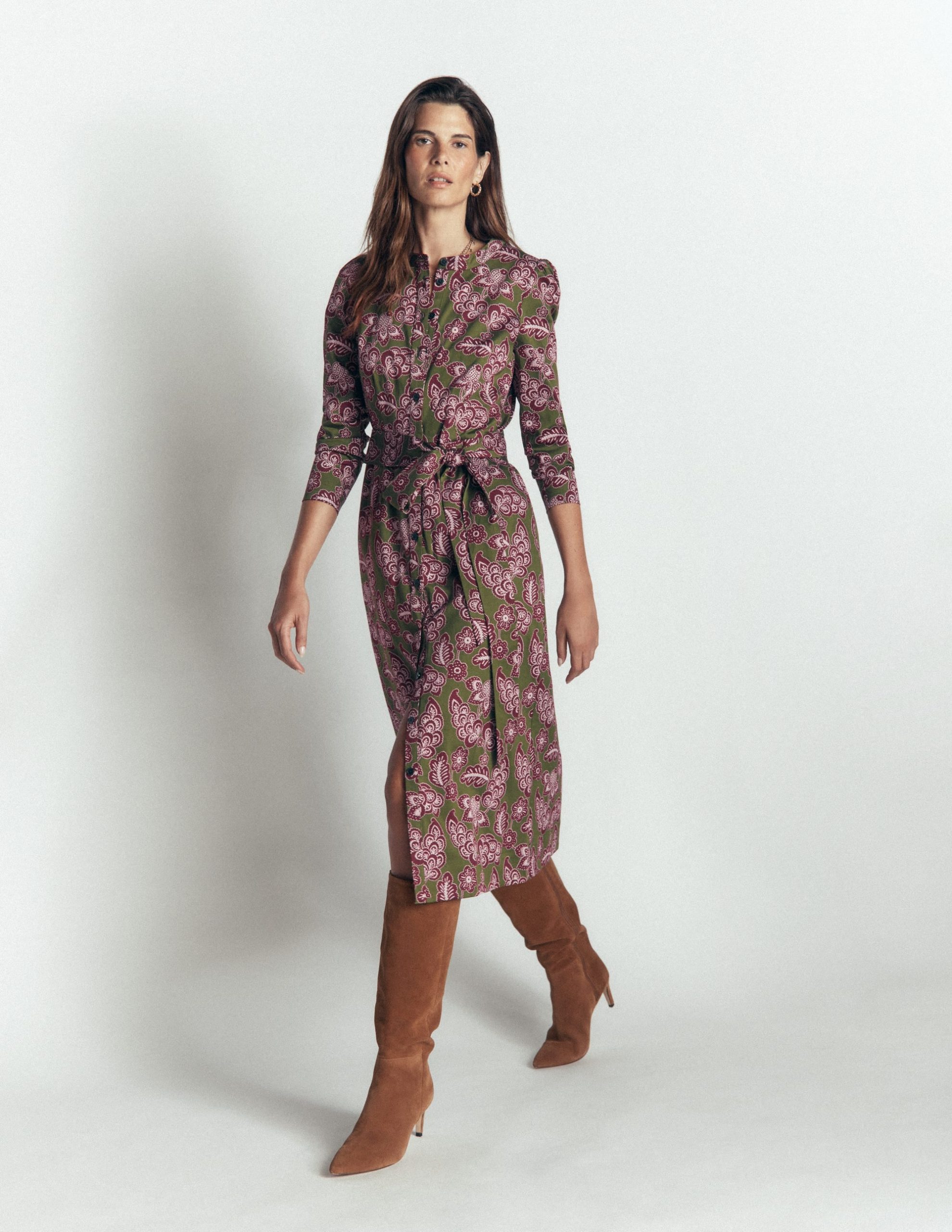 Louise Midi Shirt Dress-Forest Green. Tickled Meadows - Image 4