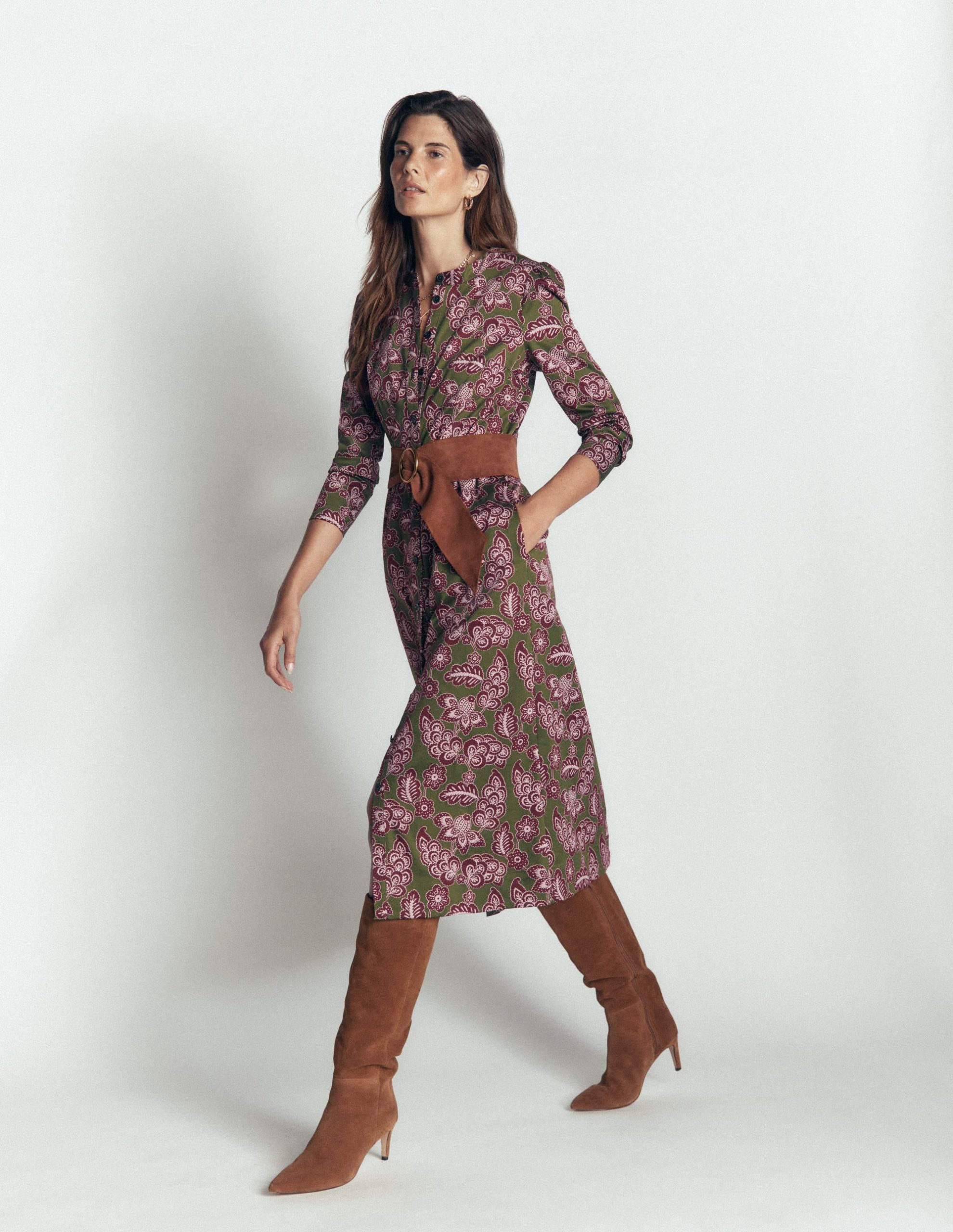 Louise Midi Shirt Dress-Forest Green. Tickled Meadows - Image 5