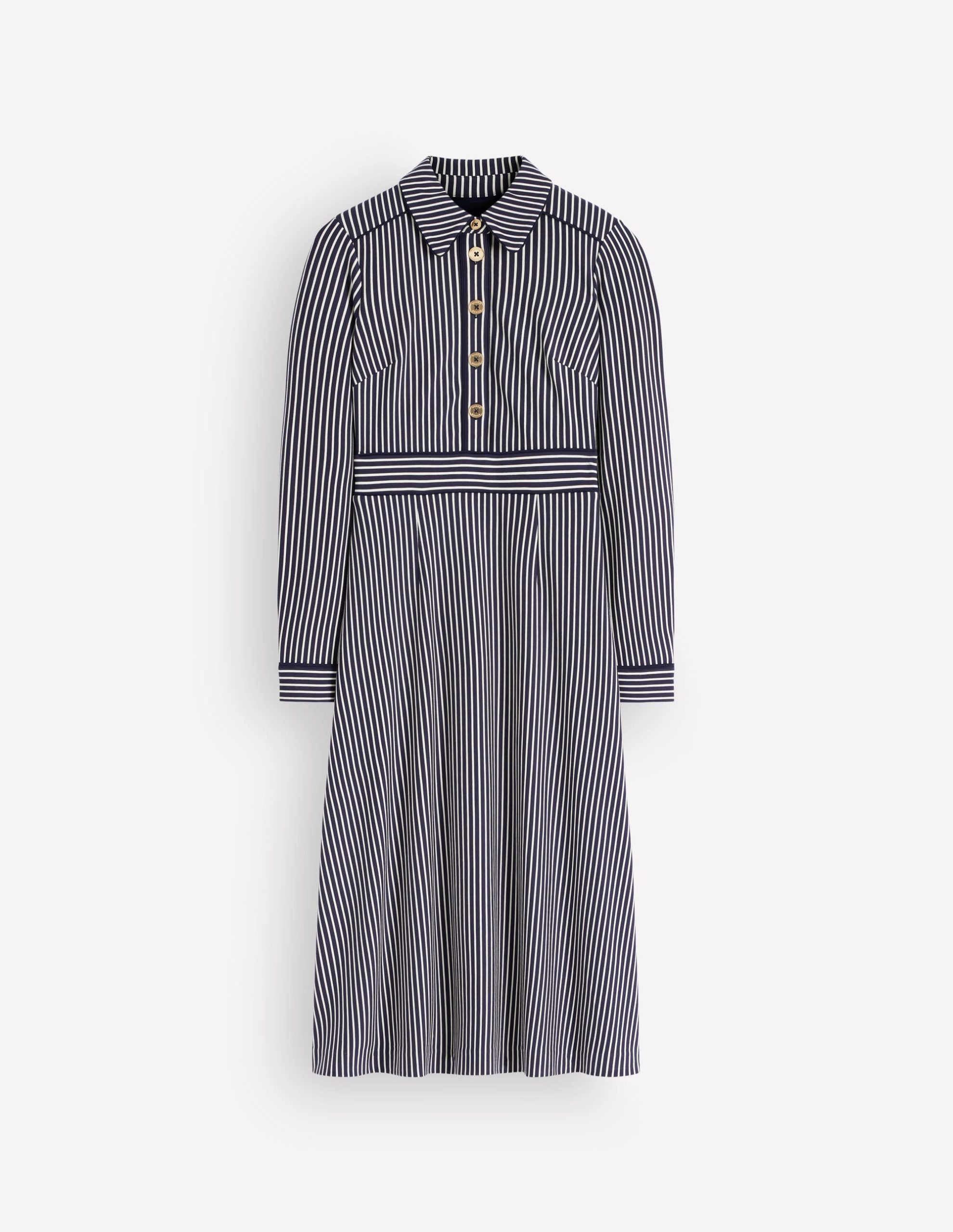 Etta Piping Detail Ponte Dress-Navy. Ivory Stripe - Image 6