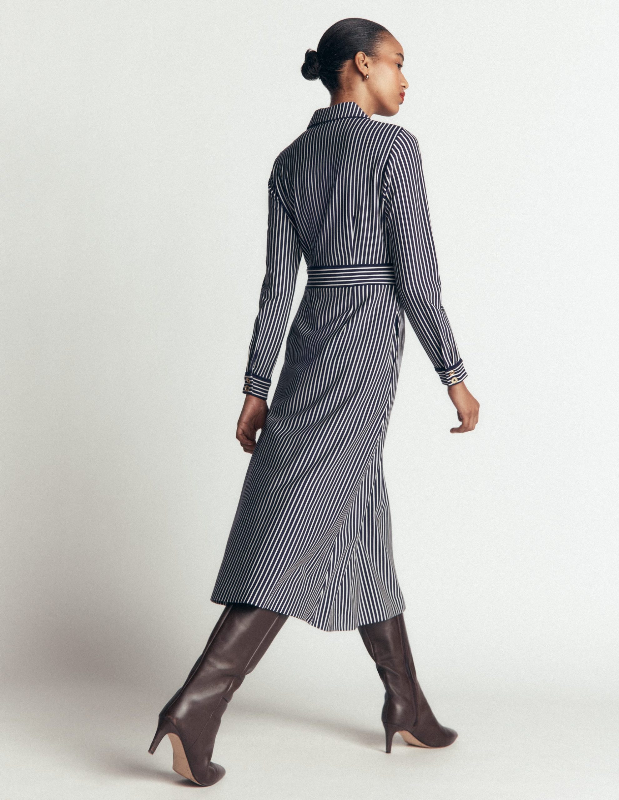 Etta Piping Detail Ponte Dress-Navy. Ivory Stripe - Image 3