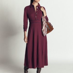 Etta Piping Detail Ponte Dress-Dark Cherry. Navy