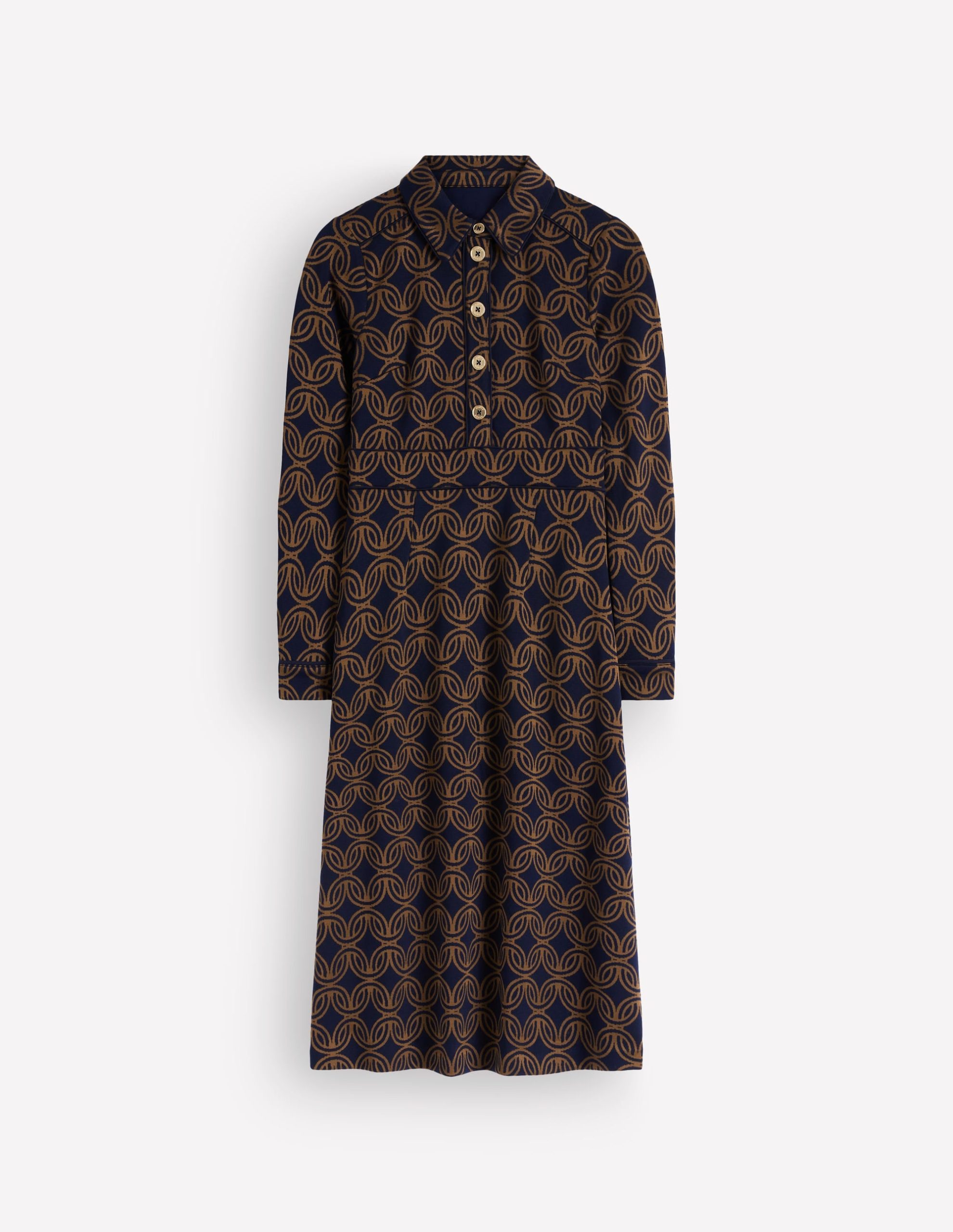 Etta Piping Detail Ponte Dress-Navy. Geo Parade Mono - Image 6