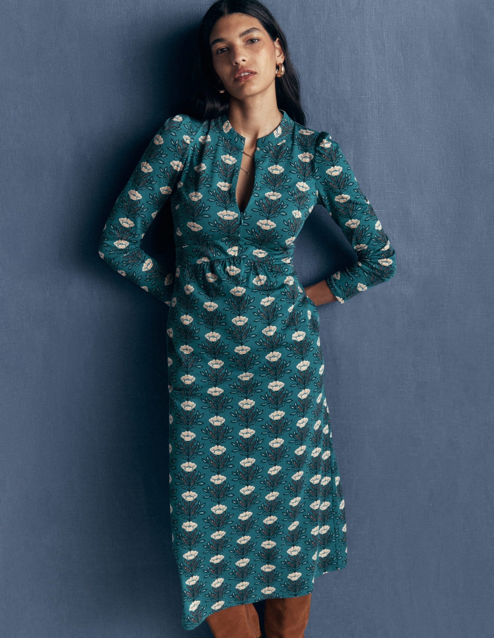 Hope Zip Detail Jersey Dress-Storm Blue. Flourishing Buds