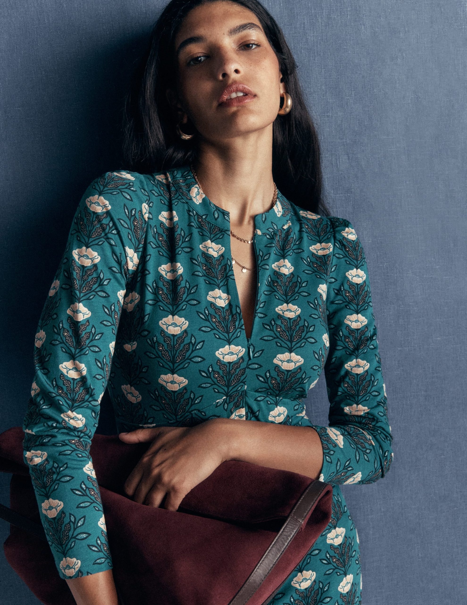 Hope Zip Detail Jersey Dress-Storm Blue. Flourishing Buds - Image 2