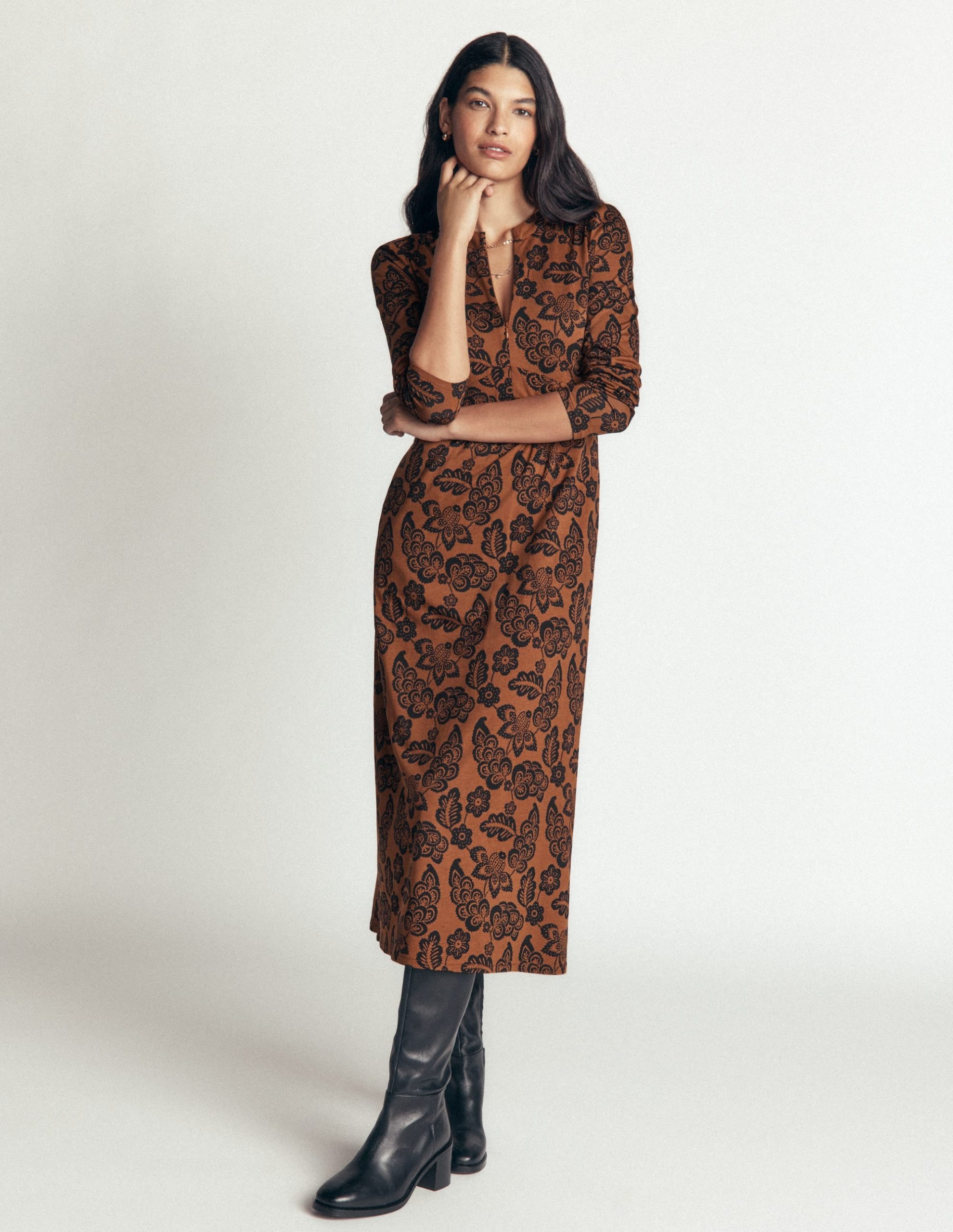 Hope Zip Detail Jersey Dress-Russet. Tickled Meadows