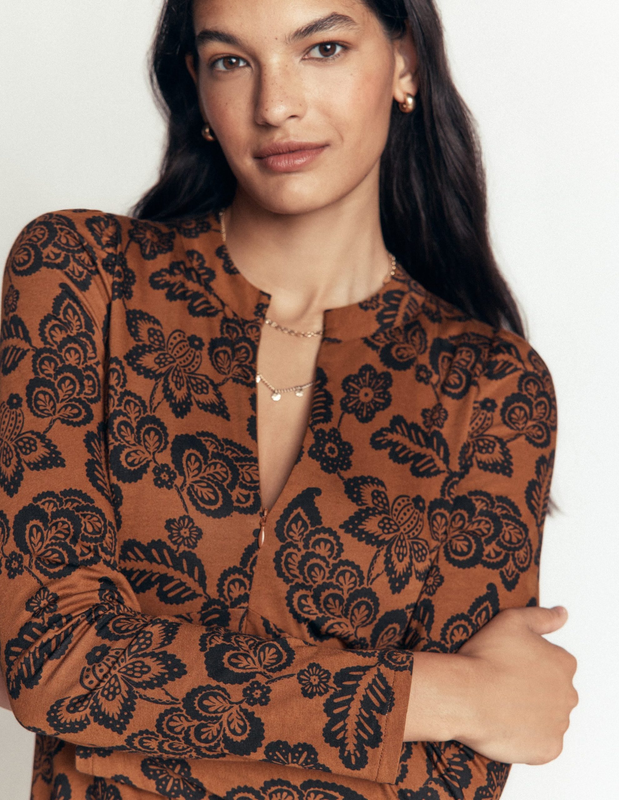 Hope Zip Detail Jersey Dress-Russet. Tickled Meadows - Image 2