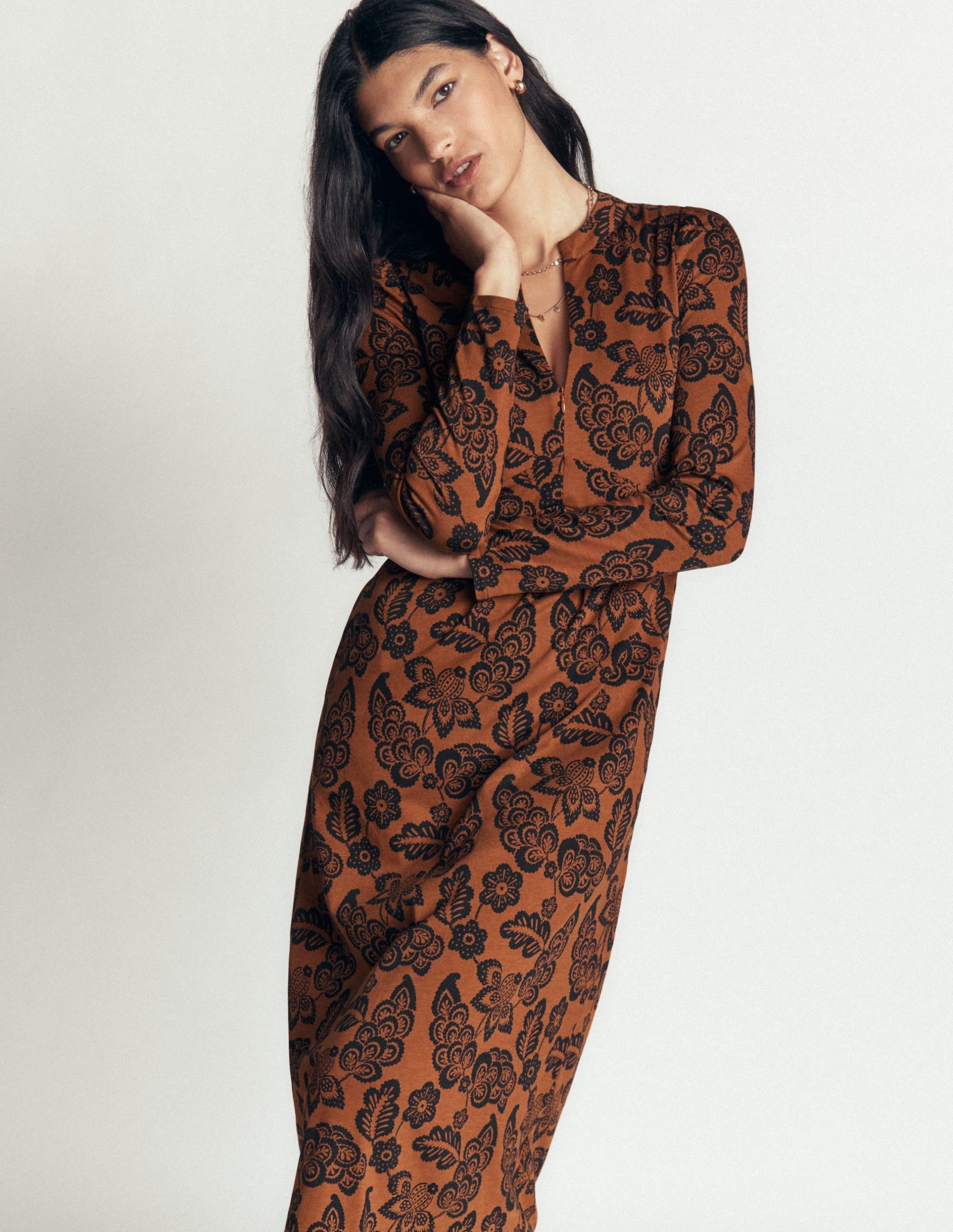Hope Zip Detail Jersey Dress-Russet. Tickled Meadows - Image 5