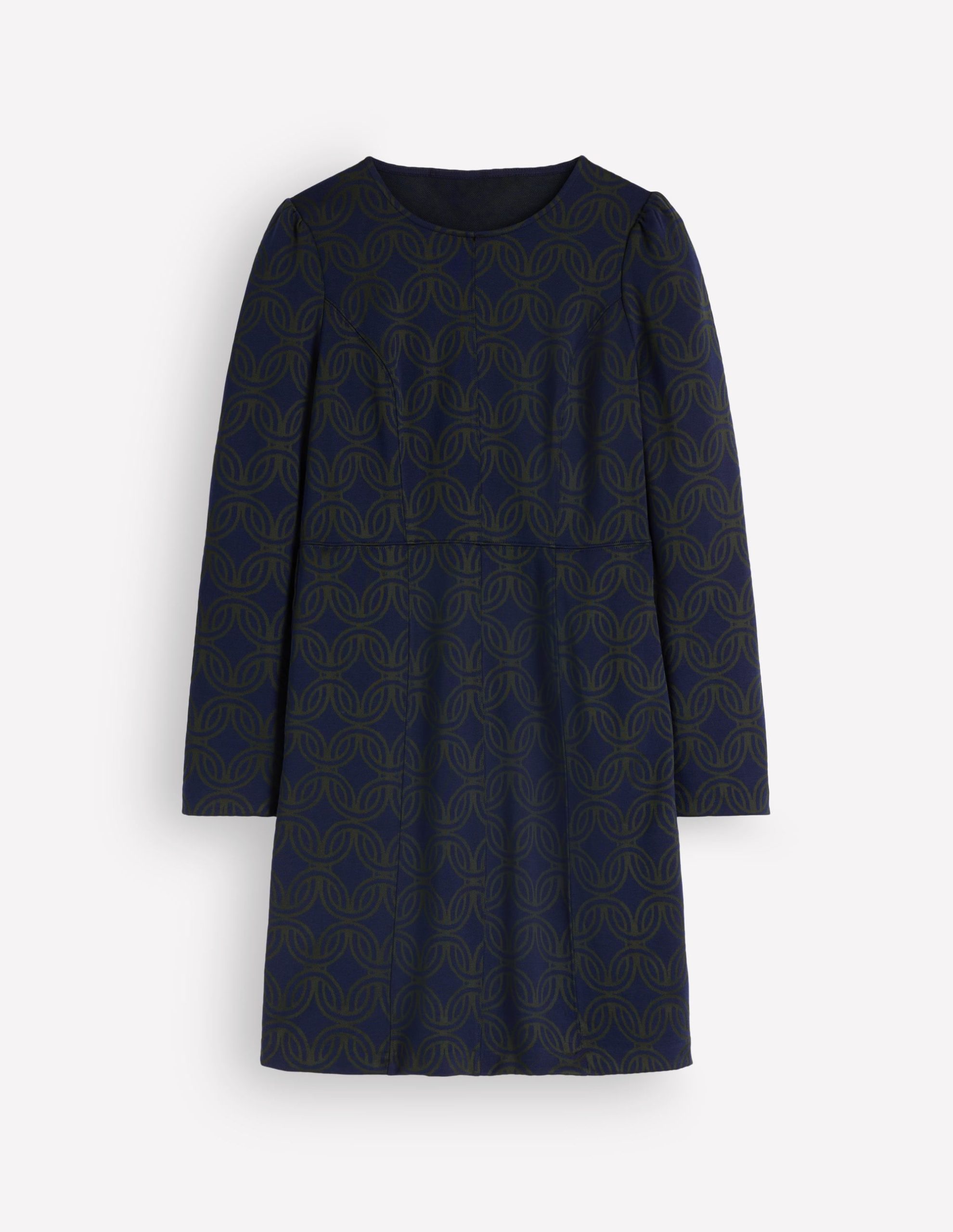 Marla Seamed Ottoman Dress-Navy and Forest Glade Jacquard - Image 6
