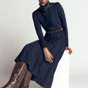 Cable Stitch Knitted Dress-Navy
