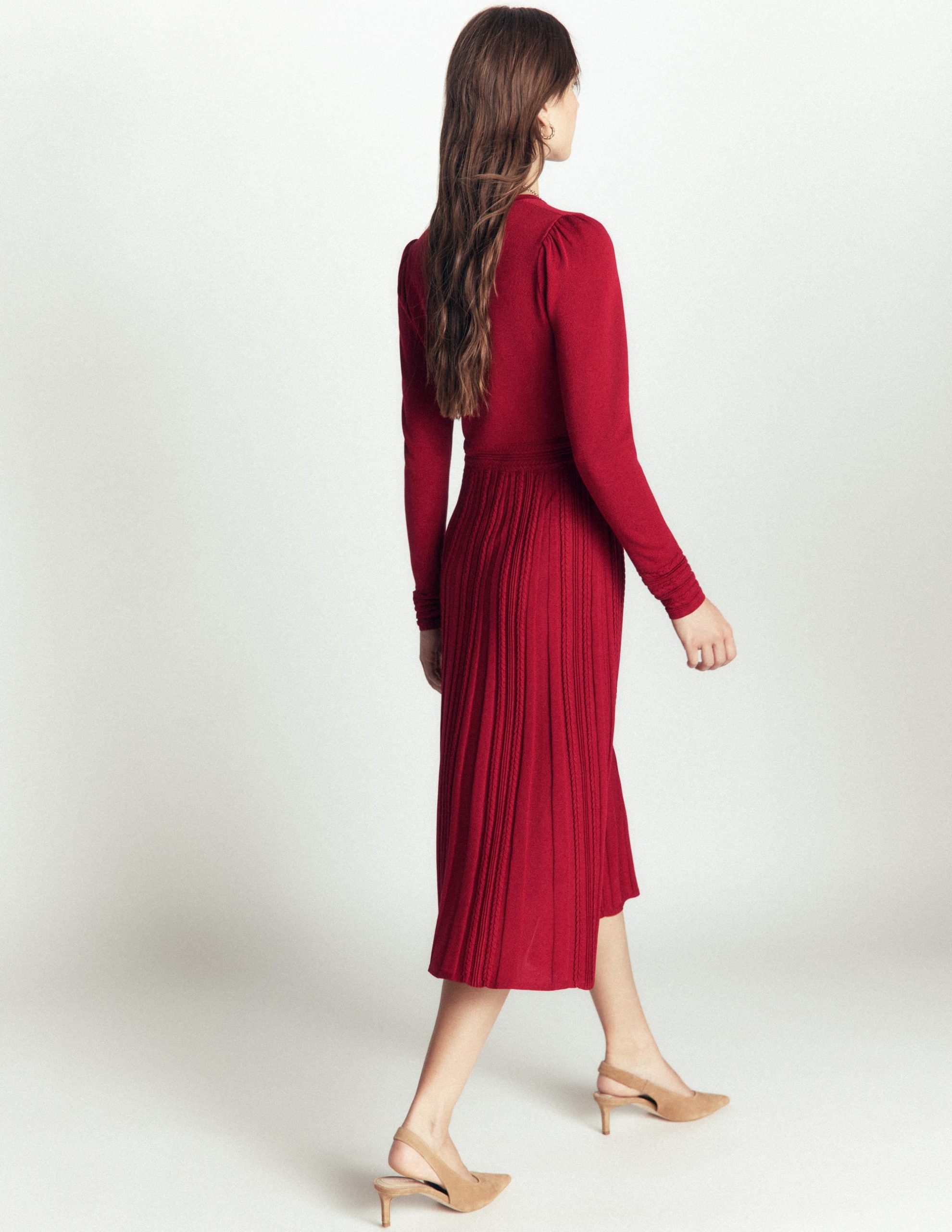 Cable Stitch Knitted Dress-Crimson Red - Image 3