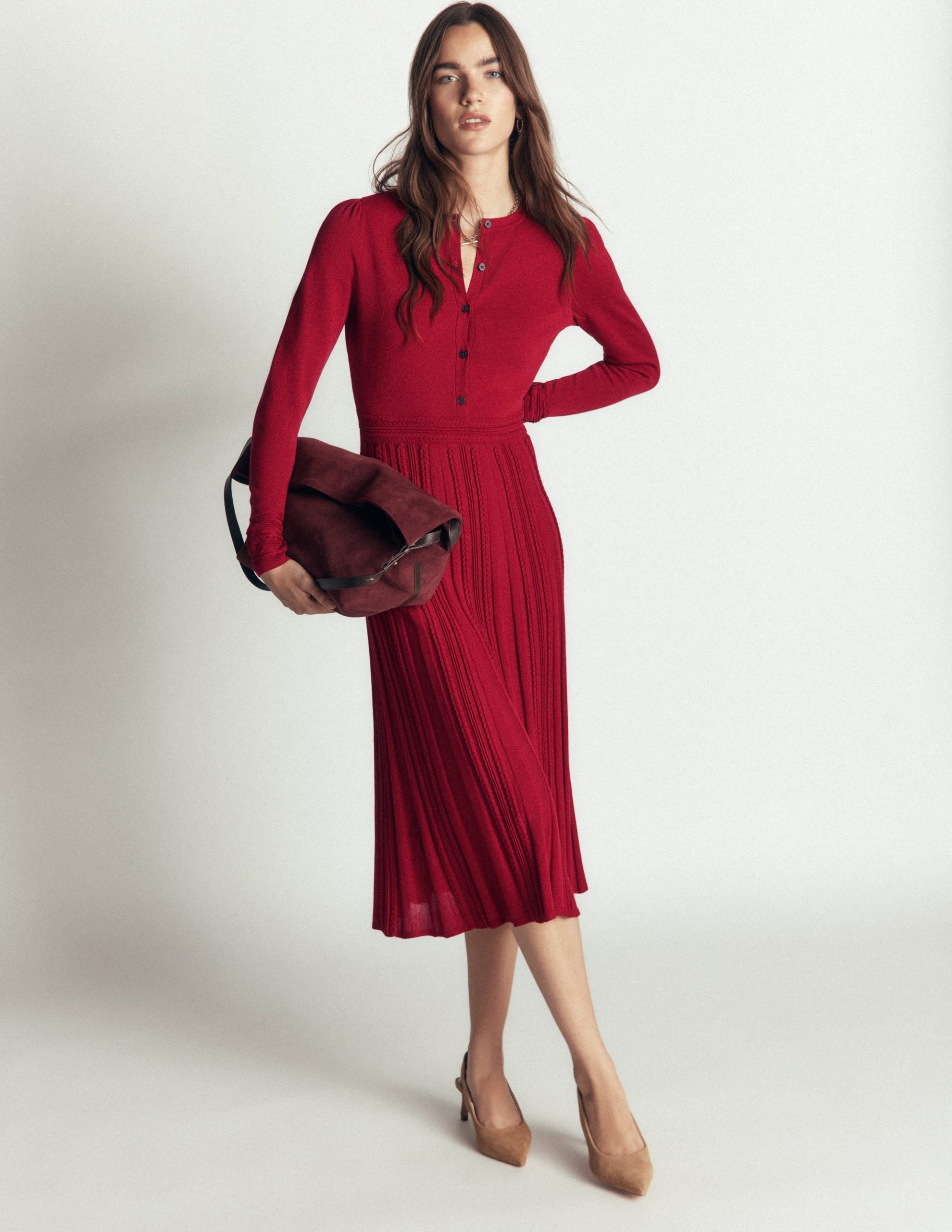 Cable Stitch Knitted Dress-Crimson Red - Image 4