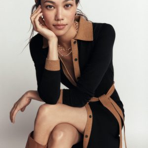 Jessica Knitted Shirt Dress-Black and Fall leaf