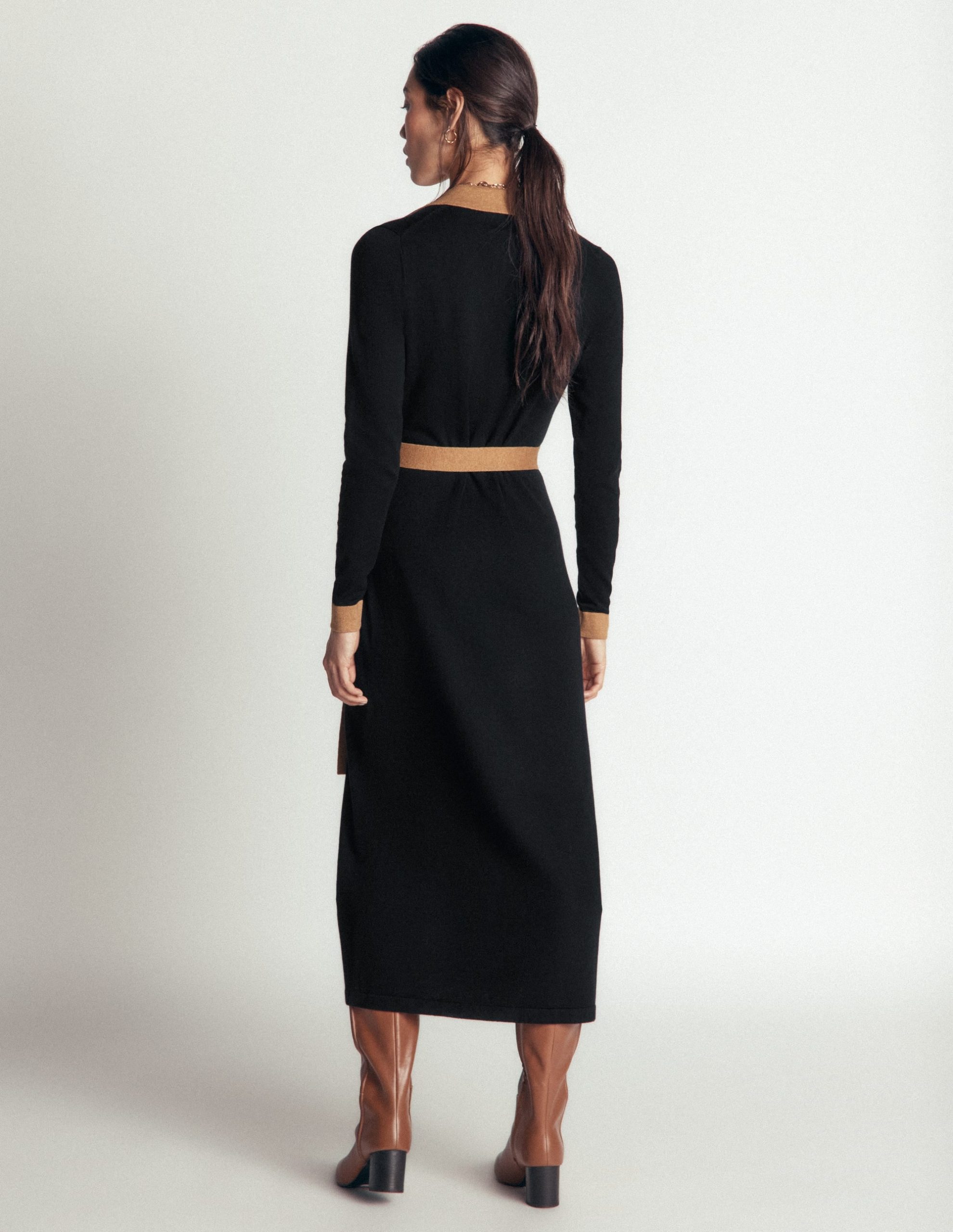 Jessica Knitted Shirt Dress-Black and Fall leaf - Image 3