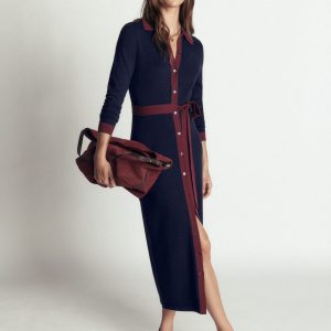 Jessica Knitted Shirt Dress-Evening Blue. Deep Wisteria