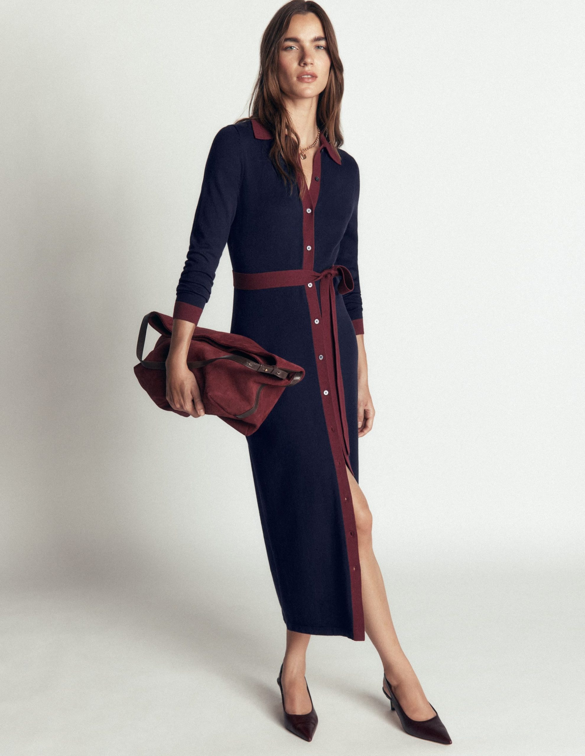 Jessica Knitted Shirt Dress-Evening Blue. Deep Wisteria