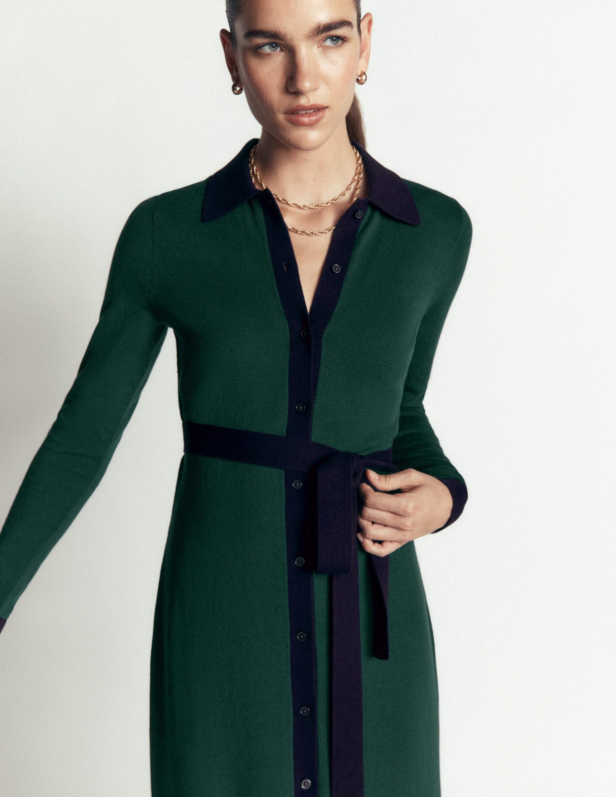 Jessica Knitted Shirt Dress-Malachite Green. Evening Blue - Image 2