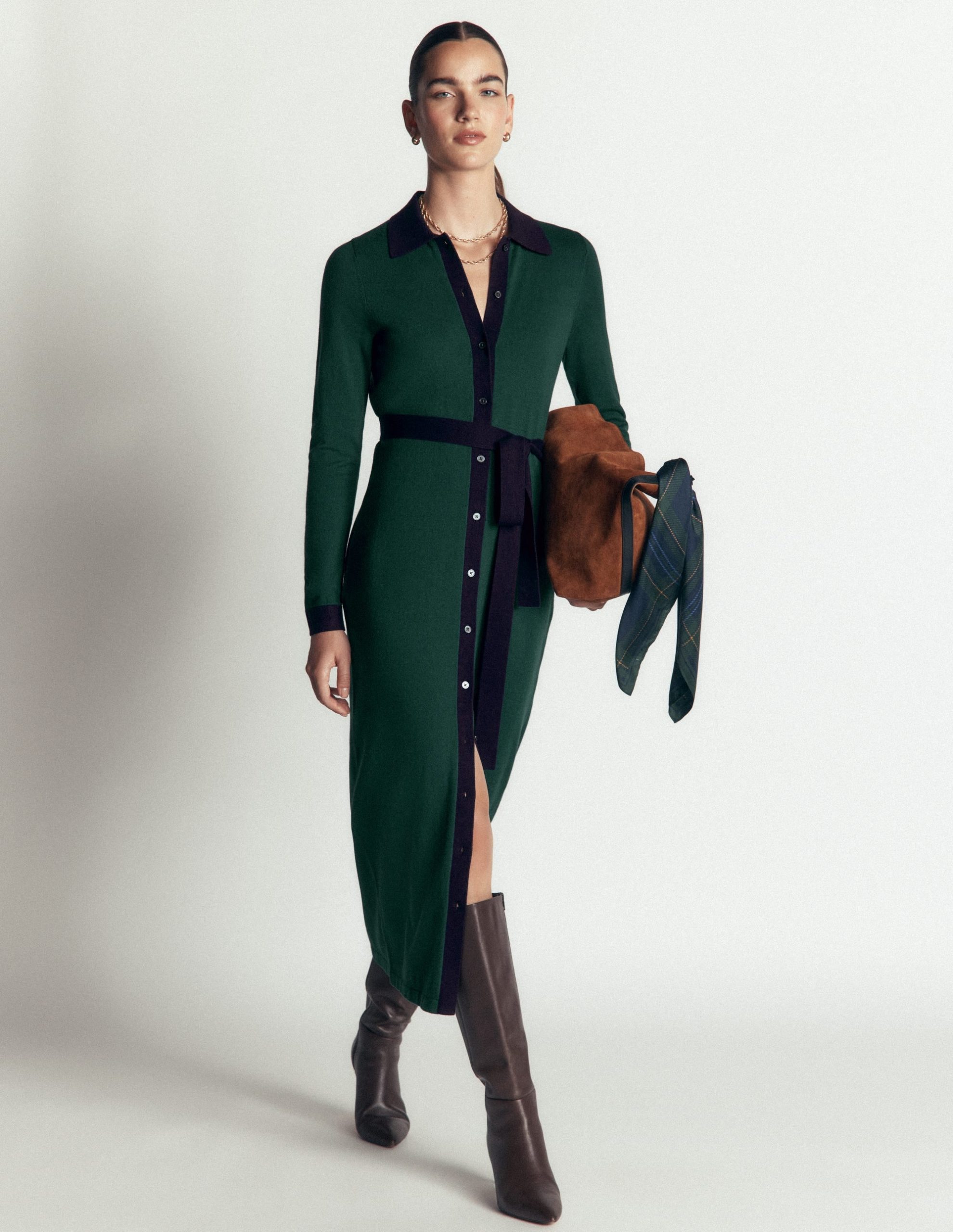 Jessica Knitted Shirt Dress-Malachite Green. Evening Blue - Image 4