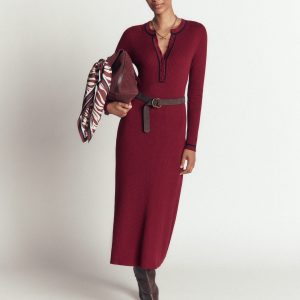Paula Ribbed Crew Dress-Deep Wisteria. Navy