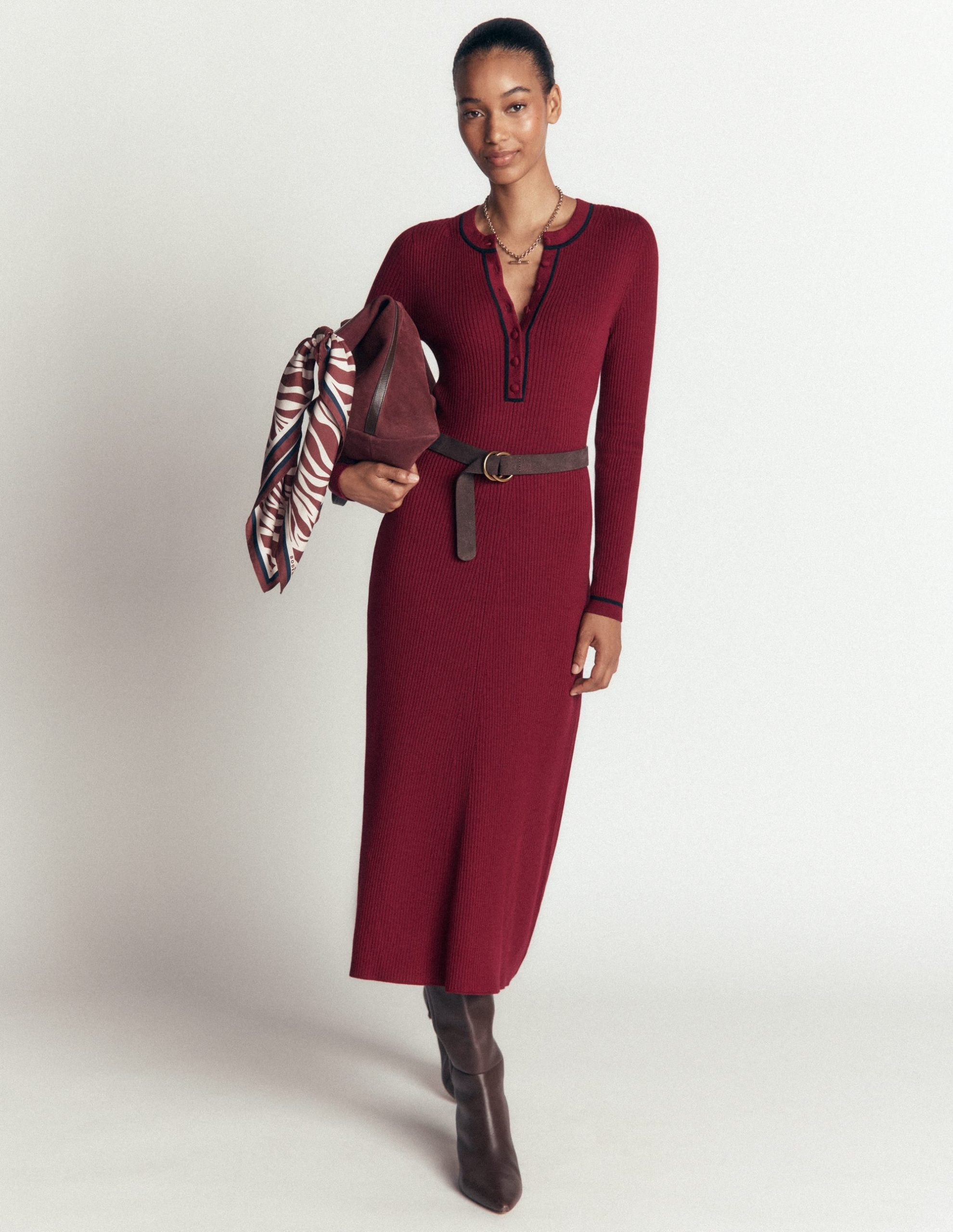 Paula Ribbed Crew Dress-Deep Wisteria. Navy