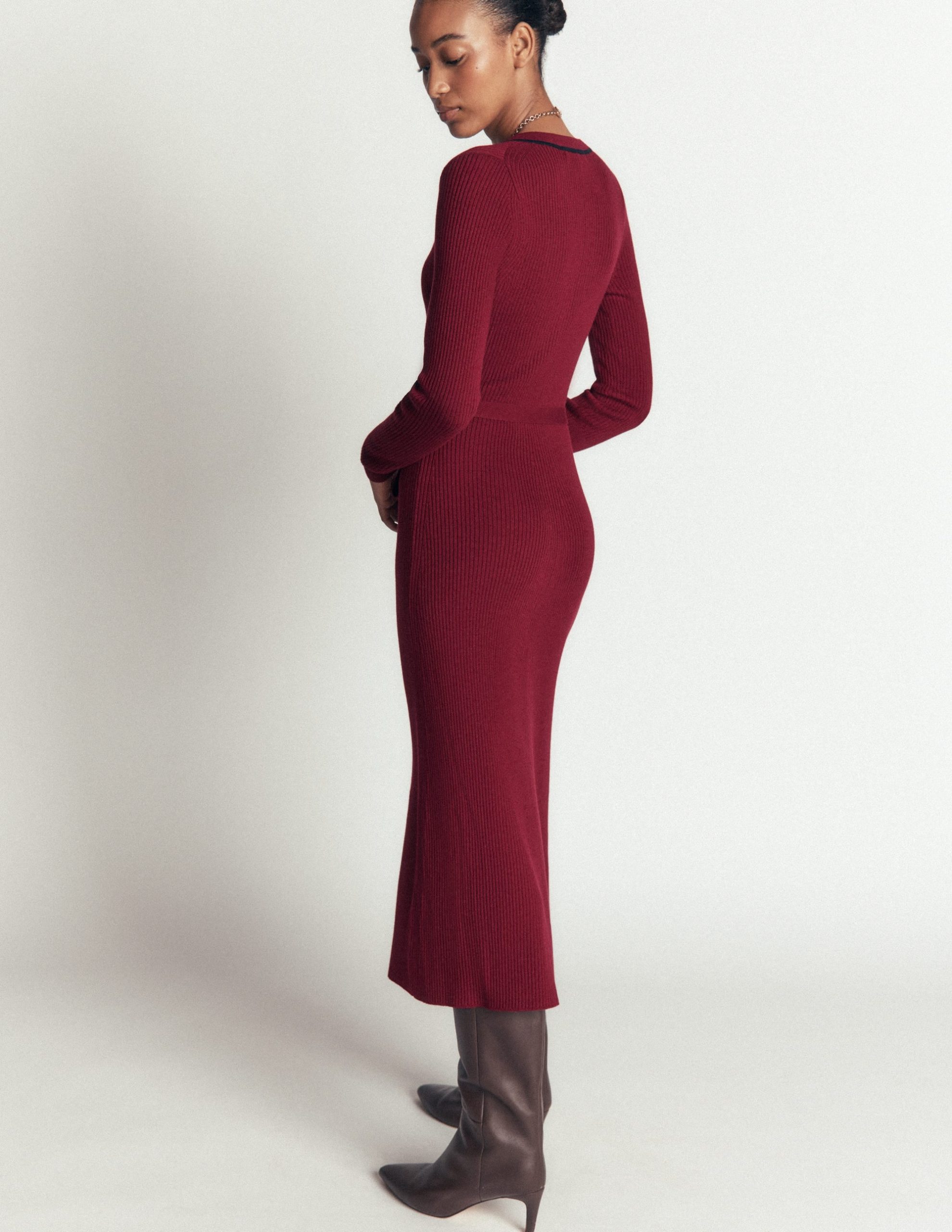 Paula Ribbed Crew Dress-Deep Wisteria. Navy - Image 3