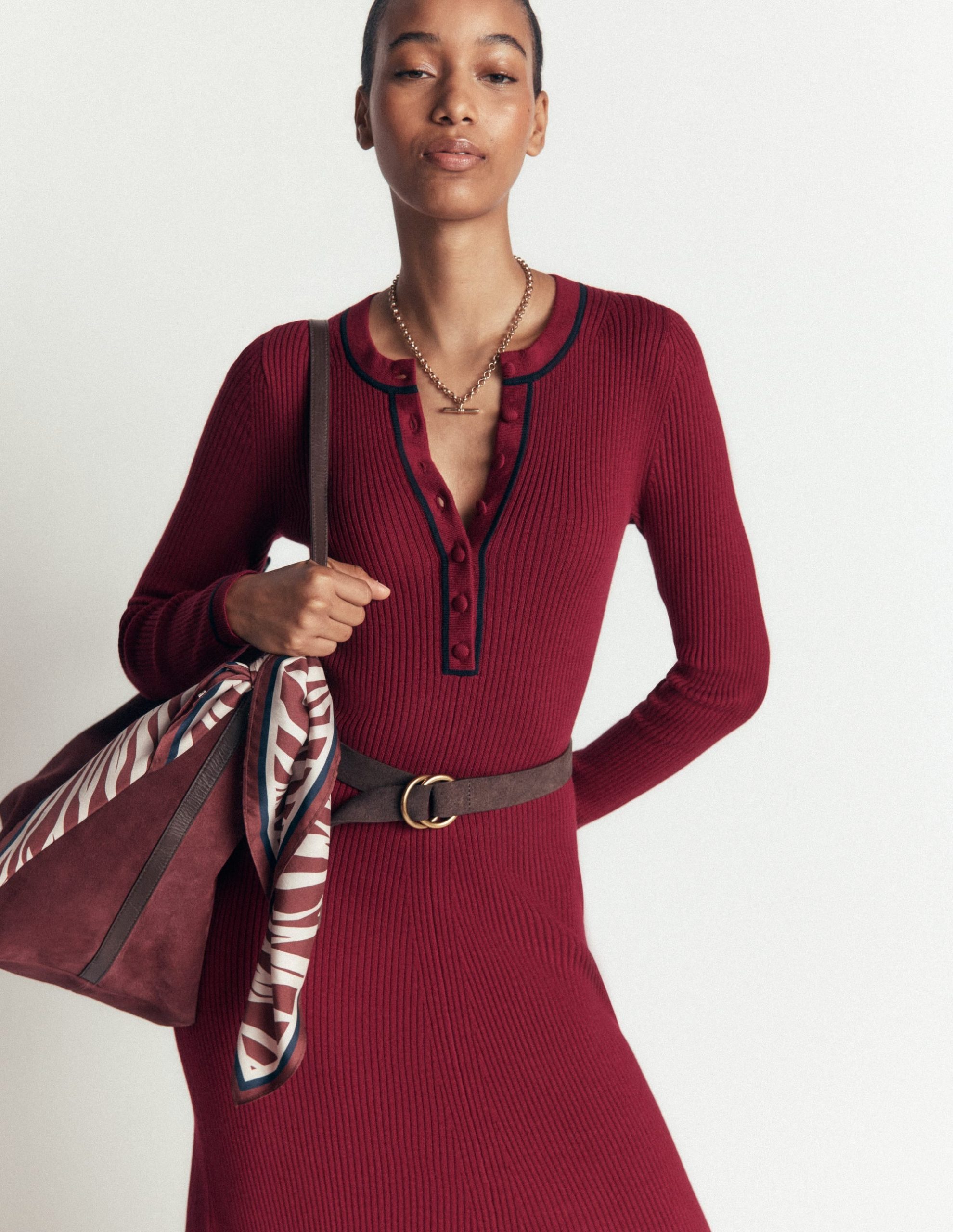 Paula Ribbed Crew Dress-Deep Wisteria. Navy - Image 5