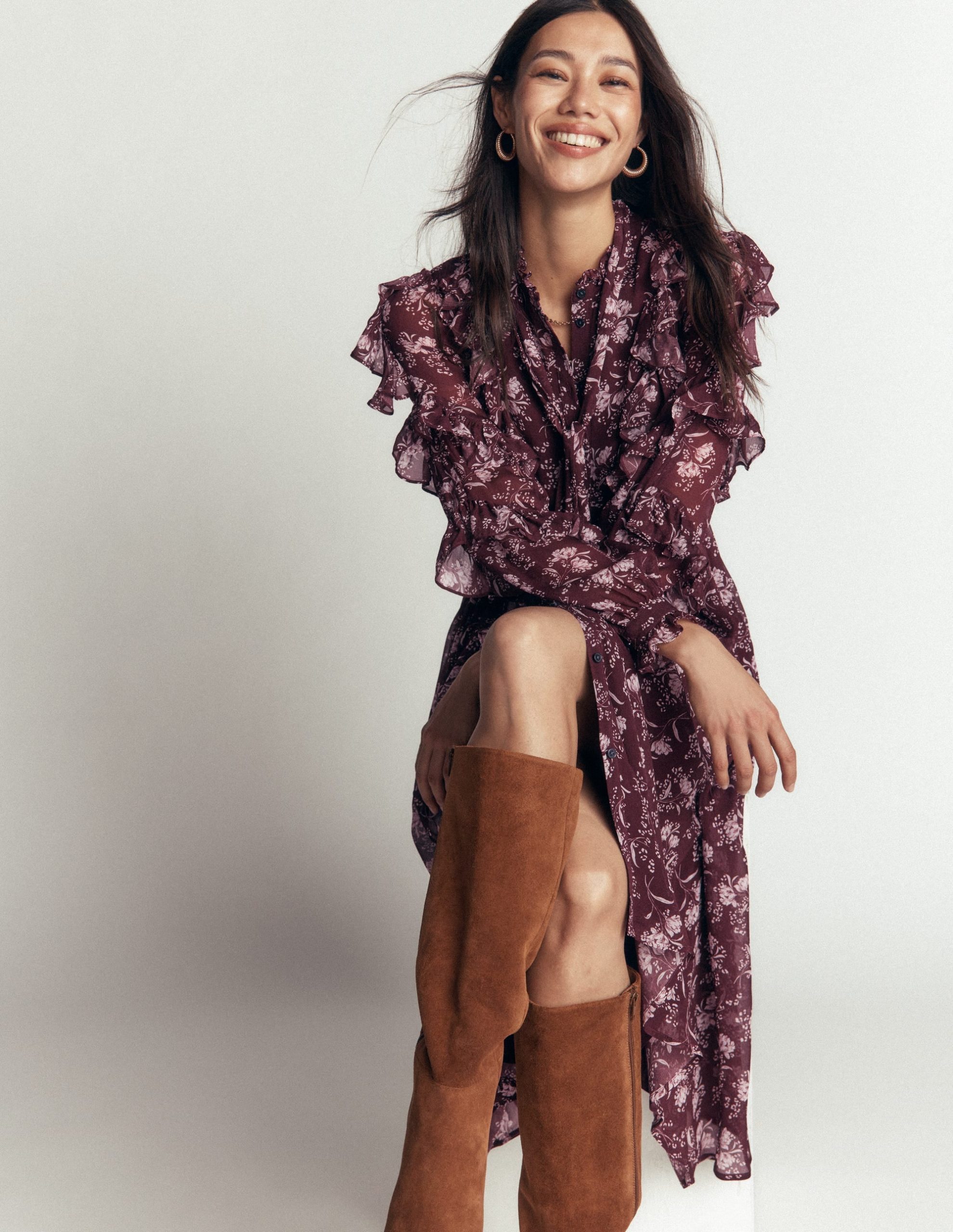 Ruffle Tie Neck Dress-Brown. Enchanted Sprigs - Image 2