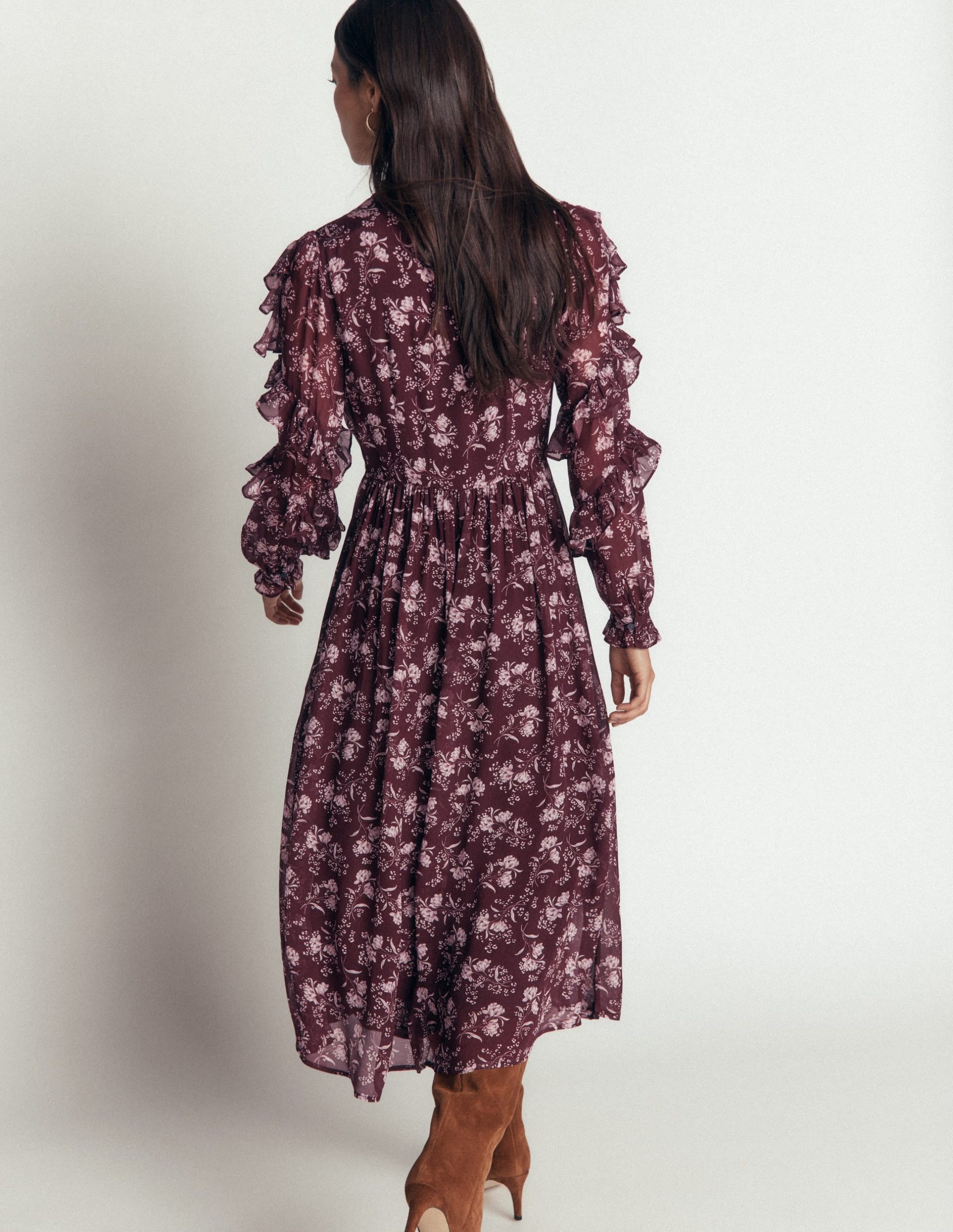 Ruffle Tie Neck Dress-Brown. Enchanted Sprigs - Image 4