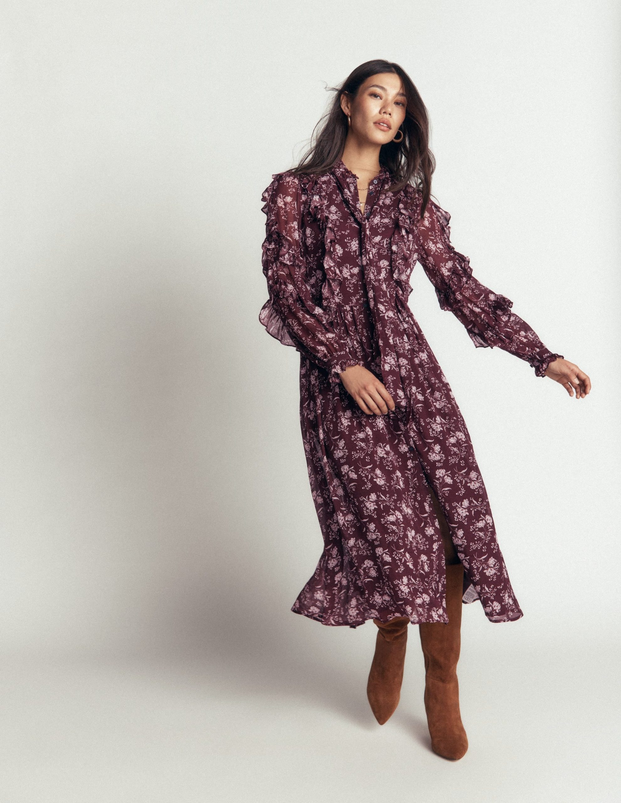 Ruffle Tie Neck Dress-Brown. Enchanted Sprigs - Image 6
