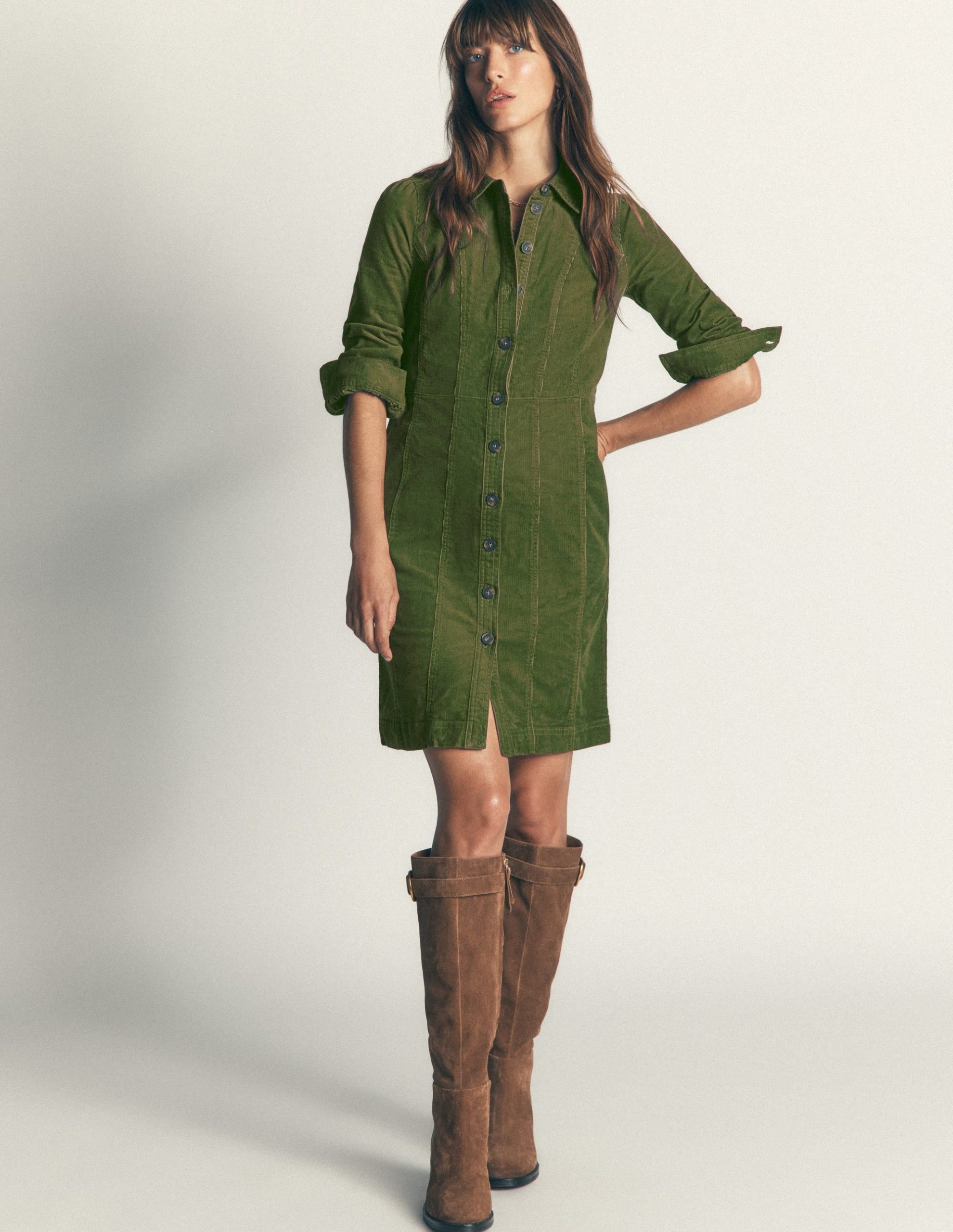 Rhoda Cord Short Dress-Forest Green - Image 4