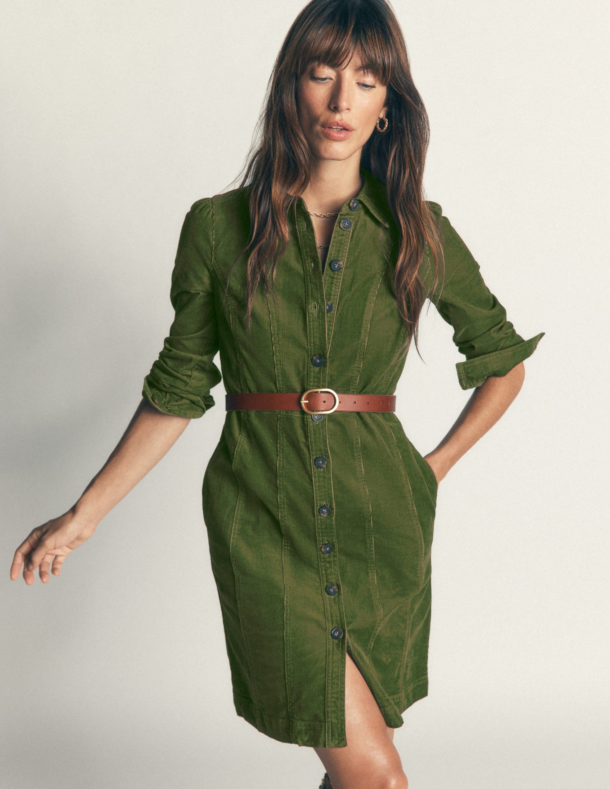 Rhoda Cord Short Dress-Forest Green - Image 5